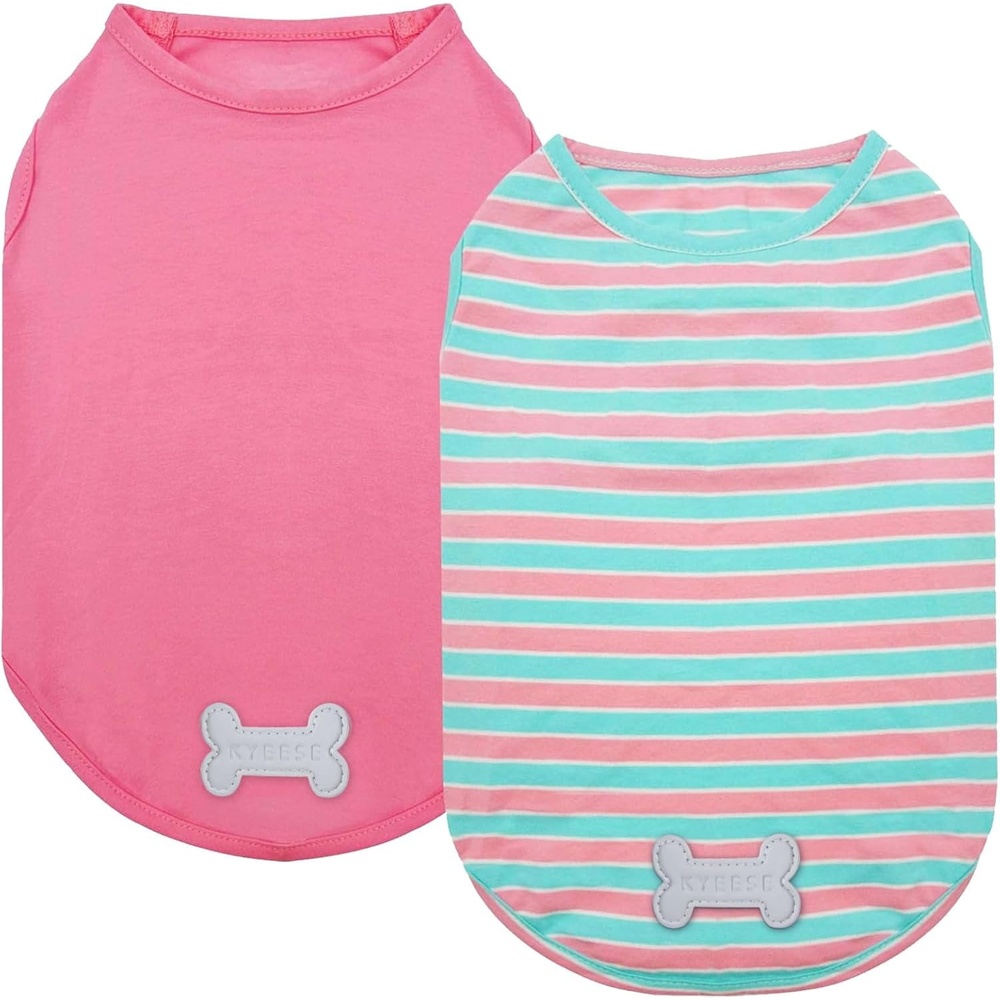 image:imageKYEESE 2Pack Dog Shirt Soft Striped Dogs T Shirts Lightweight Doggie Tank Top Cat Clothes Sleeveless Dog Shirt for Small Dogs Stretchy Pet Vest Pink Medium01 2Pack PinkStriped