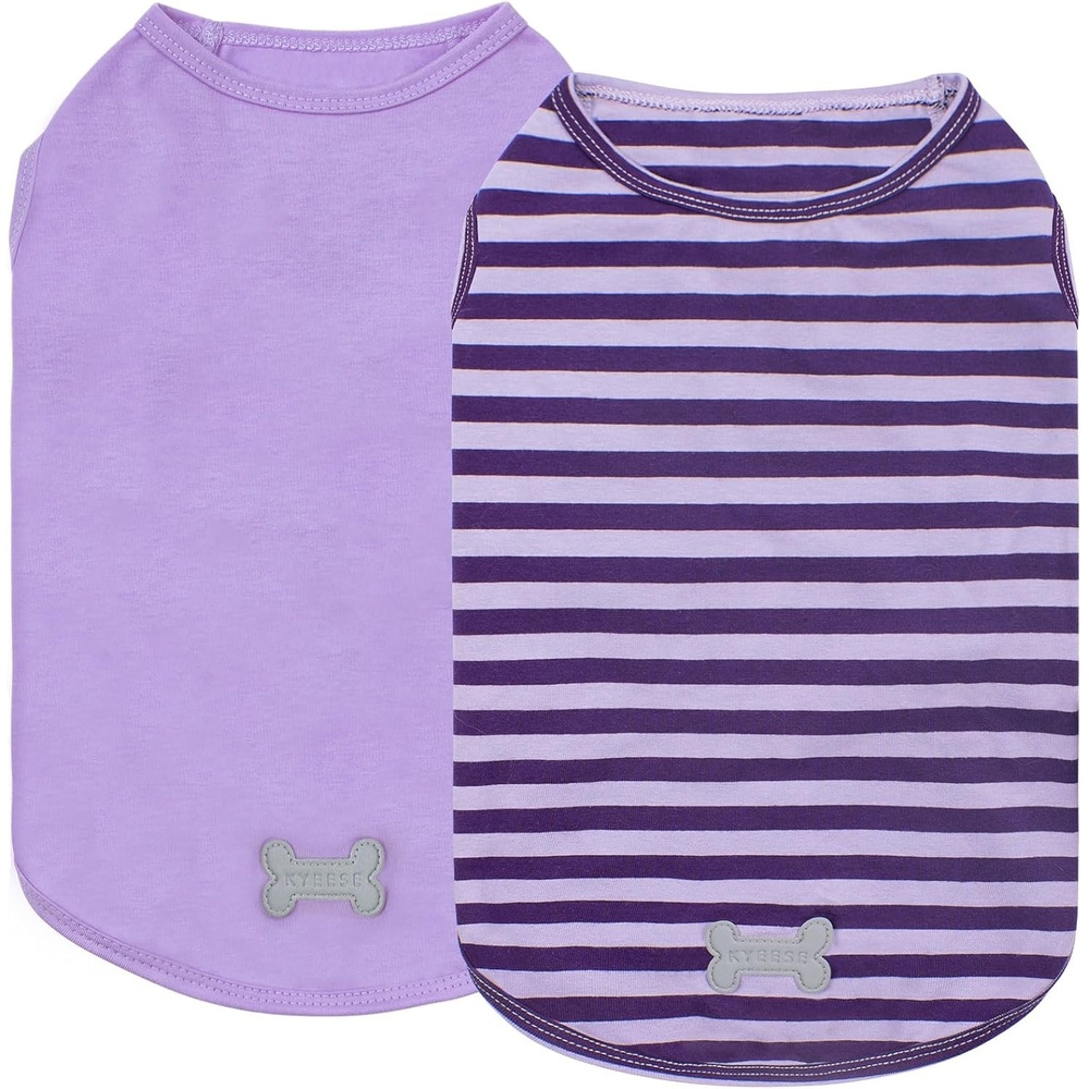 image:imageKYEESE 2Pack Dog Shirt Soft Striped Dogs T Shirts Lightweight Doggie Tank Top Cat Clothes Sleeveless Dog Shirt for Small Dogs Stretchy Pet Vest Pink Medium03 2Pack PurplePurple Striped