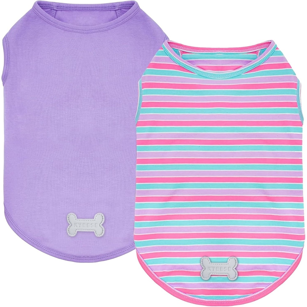 image:imageKYEESE 2Pack Dog Shirt Soft Striped Dogs T Shirts Lightweight Doggie Tank Top Cat Clothes Sleeveless Dog Shirt for Small Dogs Stretchy Pet Vest Pink Medium04 2Pack PurplePurple Striped