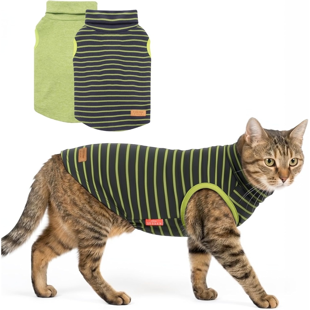 image:imageKYEESE 2Pack Dog Sweater Pullover Pet Sweatshirt Stretchy Dogs Clothes Soft Pets Clothes Warm Doggie Coats Turtleneck Small Pets Sweaters Dog Sweaters for Small Dogs Male4 StripeGreen