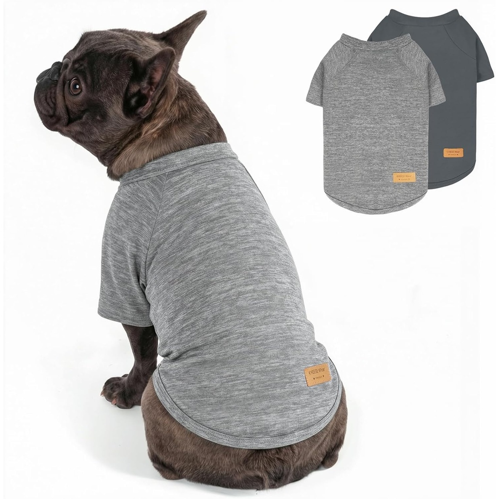 image:imageKYEESE 2Pack Dog Sweater Soft Puppy Sweatshirt Stretchy Pullover Dog Sweater for Small Dogs Girl Boy Lightweight Fleece Cat Shirt Pet Clothes with Sleeves M05 2Pack Grey