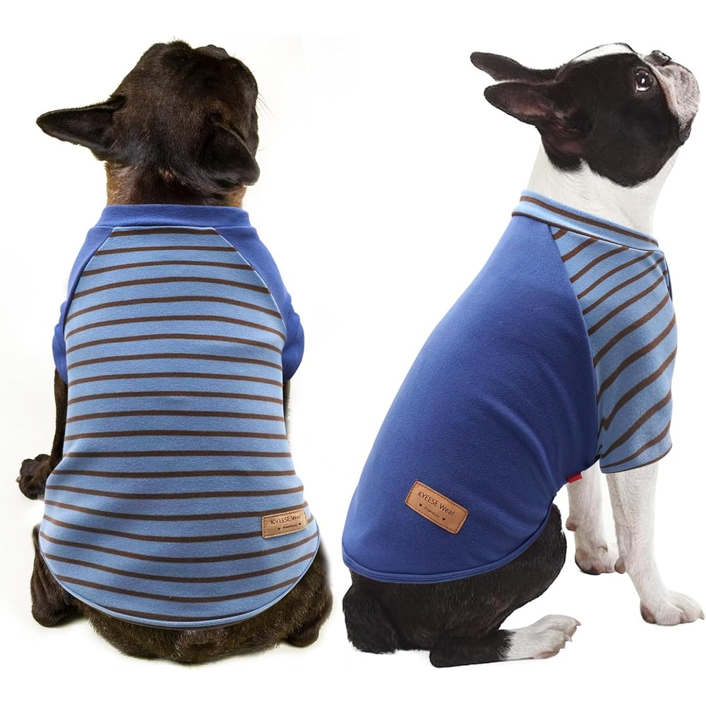 image:imageKYEESE 2Pack Dog Sweater Soft Puppy Sweatshirt Stretchy Pullover Dog Sweater for Small Dogs Girl Boy Lightweight Fleece Cat Shirt Pet Clothes with Sleeves M02 BlueStripe