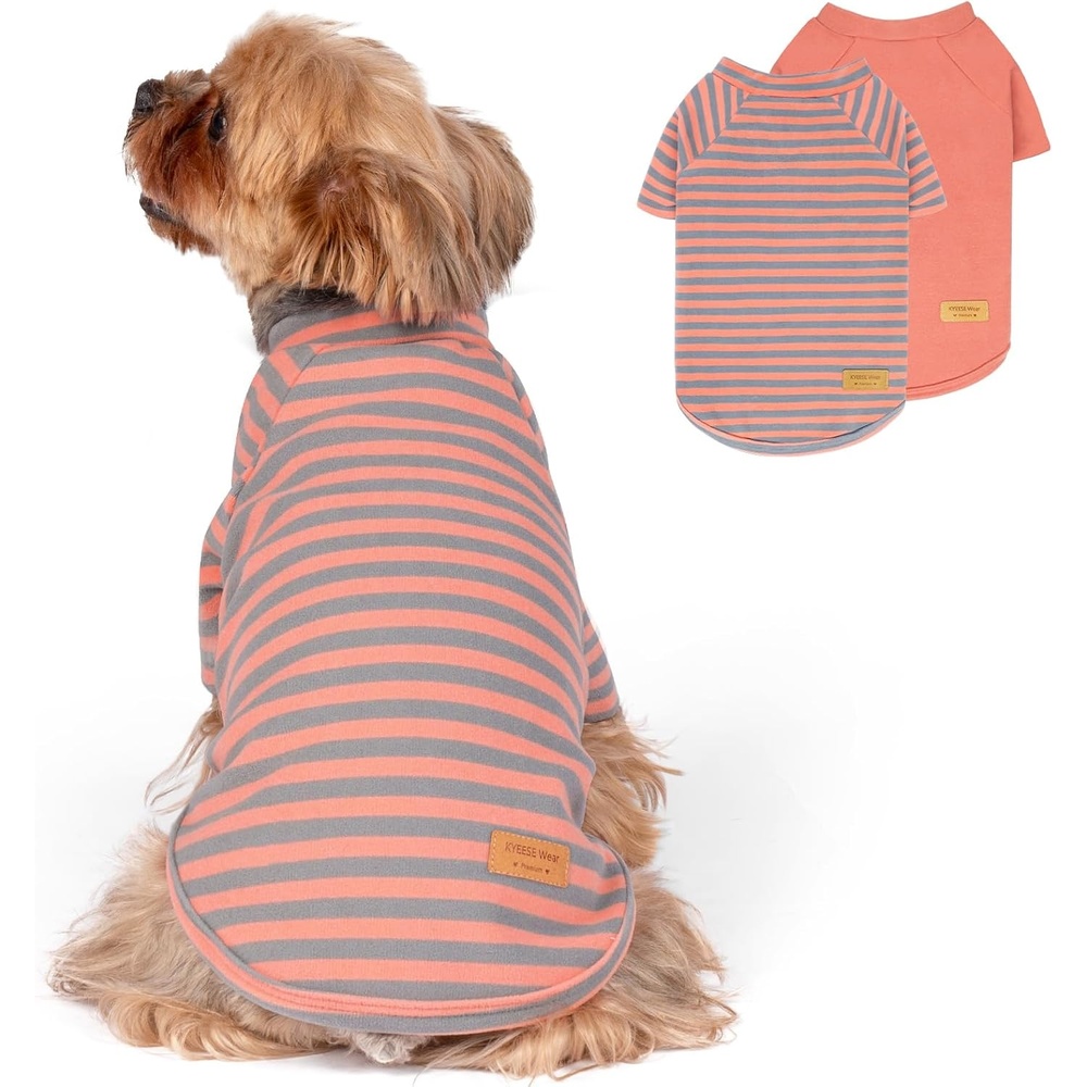 image:imageKYEESE 2Pack Dog Sweater Soft Puppy Sweatshirt Stretchy Pullover Dog Sweater for Small Dogs Girl Boy Lightweight Fleece Cat Shirt Pet Clothes with Sleeves M03 2PackOrangeStripe