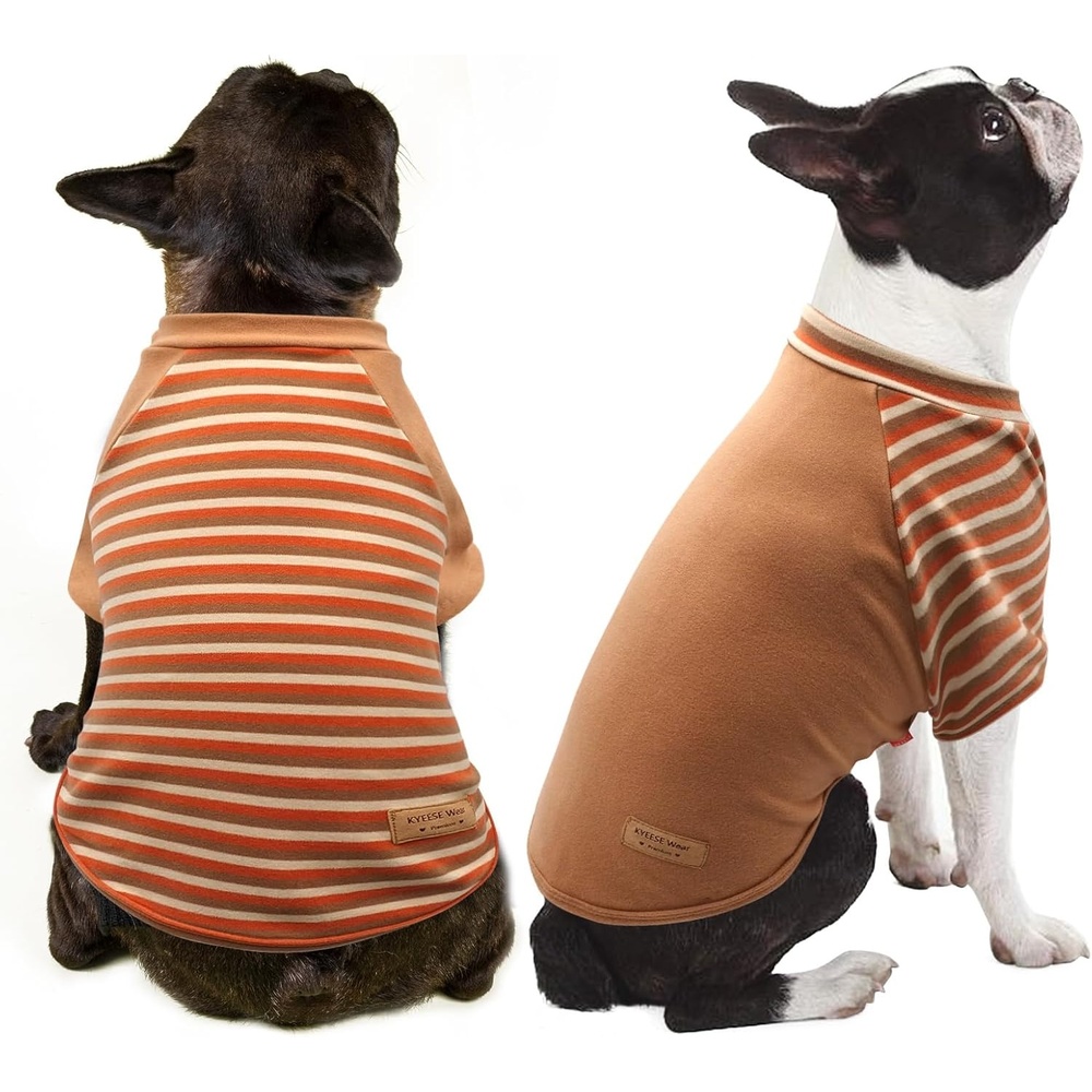 image:imageKYEESE 2Pack Dog Sweater Soft Puppy Sweatshirt Stretchy Pullover Dog Sweater for Small Dogs Girl Boy Lightweight Fleece Cat Shirt Pet Clothes with Sleeves M11 Khaki