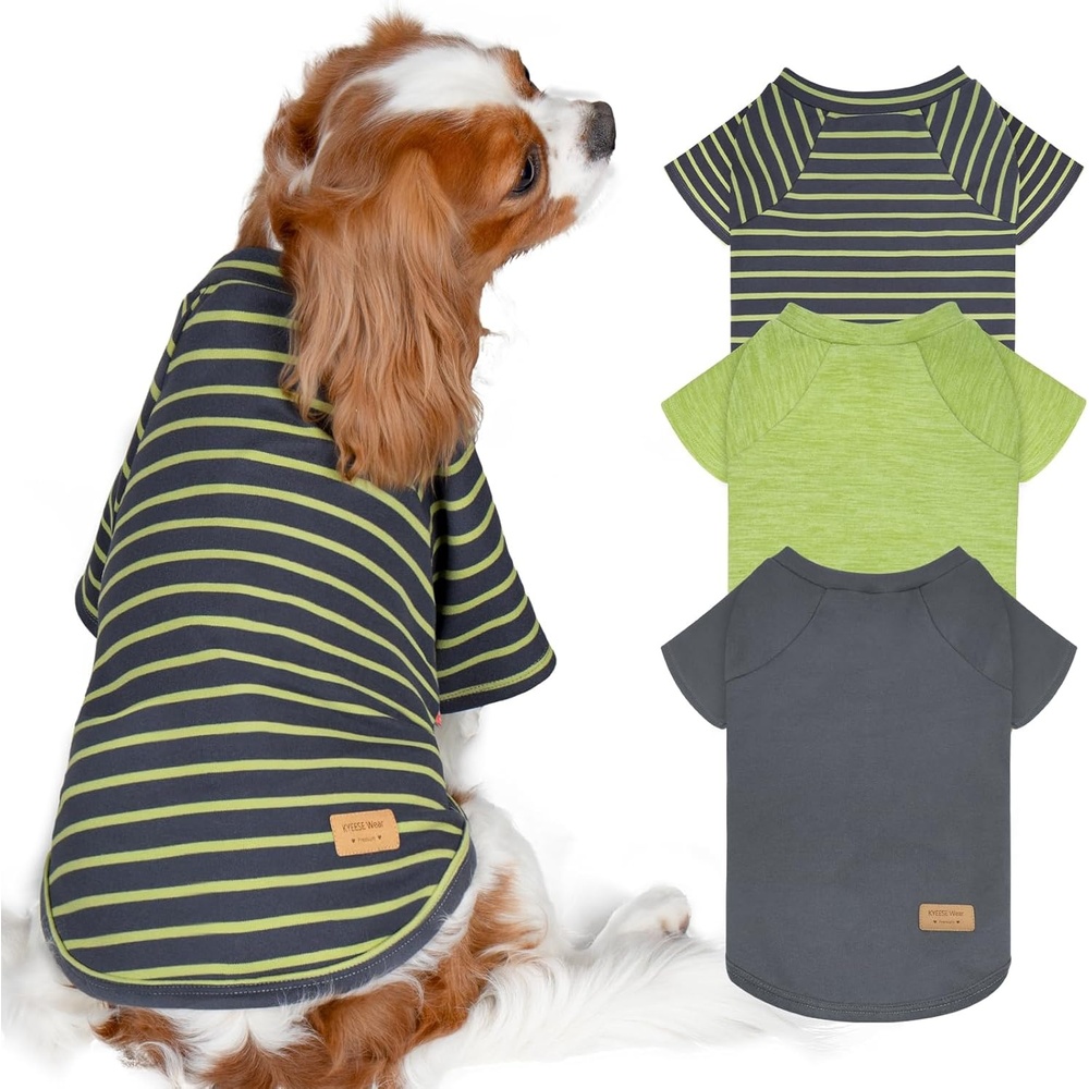 image:imageKYEESE 2Pack Dog Sweater Soft Puppy Sweatshirt Stretchy Pullover Dog Sweater for Small Dogs Girl Boy Lightweight Fleece Cat Shirt Pet Clothes with Sleeves M09 Green