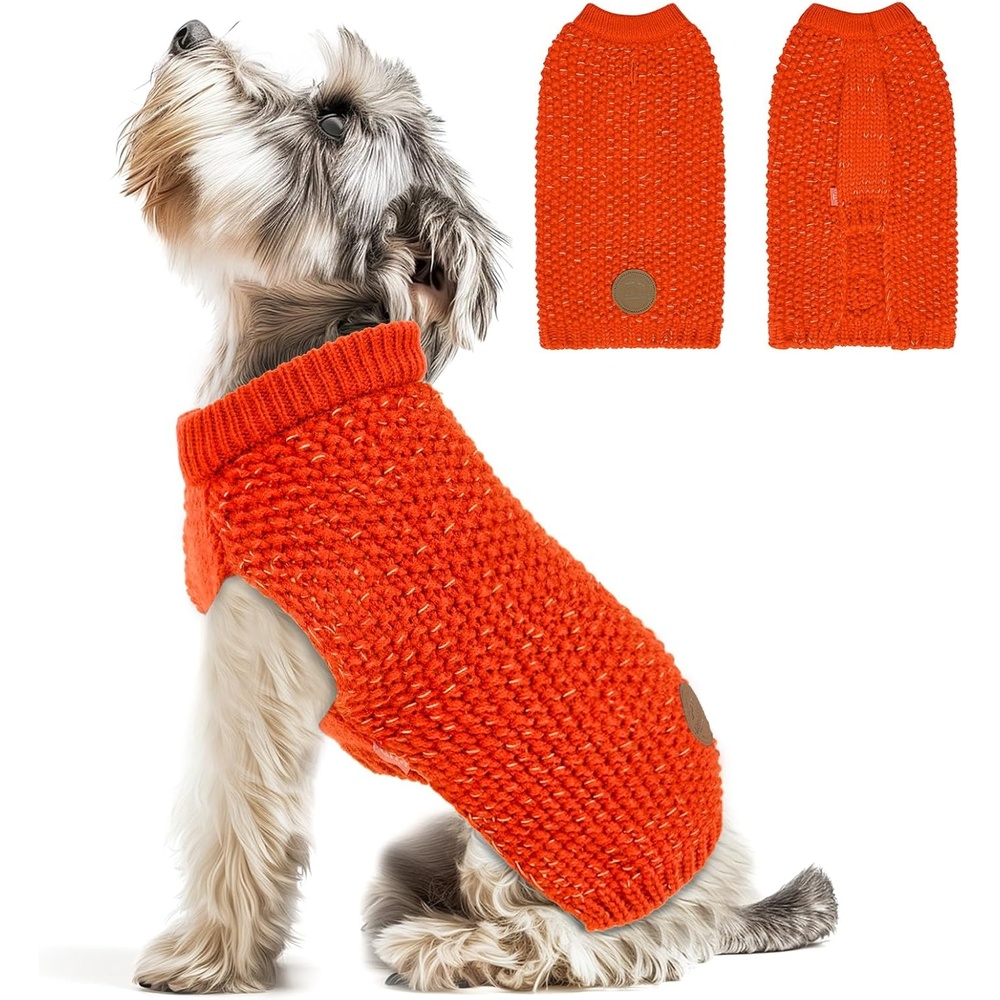 image:imageKYEESE Dog Sweater for Large Dogs with Leash Hole Warm Pullover with Reflective Yarn Male Thick Stretchy Knitwear Winter Soft Pet Coat boy for Cold Weather Comfy Dog SweatersOrange XXLarge6 Orange