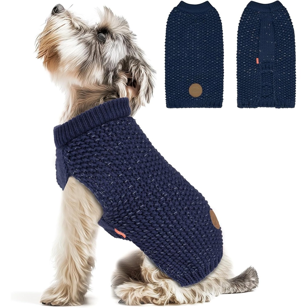 image:imageKYEESE Dog Sweater for Large Dogs with Leash Hole Warm Pullover with Reflective Yarn Male Thick Stretchy Knitwear Winter Soft Pet Coat boy for Cold Weather Comfy Dog SweatersOrange XXLarge1 Navyblue