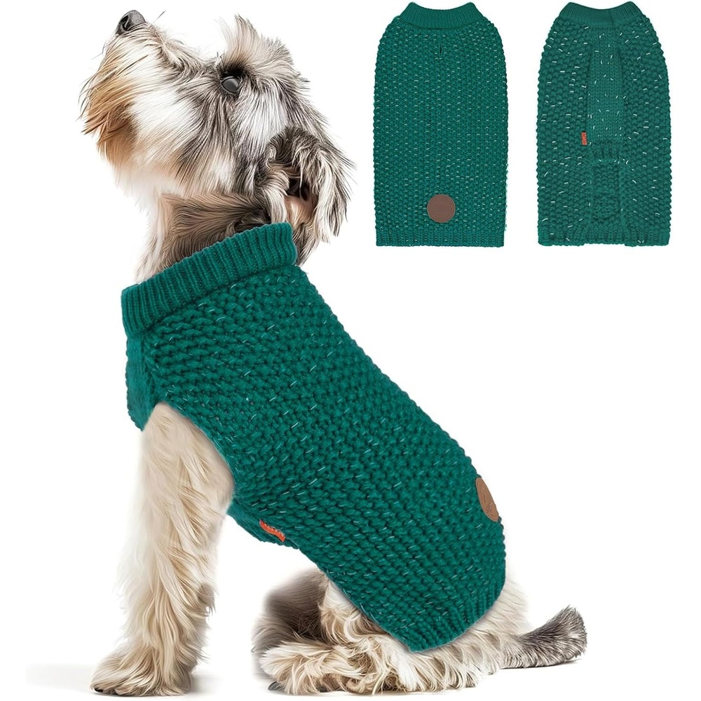 image:imageKYEESE Dog Sweater for Large Dogs with Leash Hole Warm Pullover with Reflective Yarn Male Thick Stretchy Knitwear Winter Soft Pet Coat boy for Cold Weather Comfy Dog SweatersOrange XXLarge3 Green