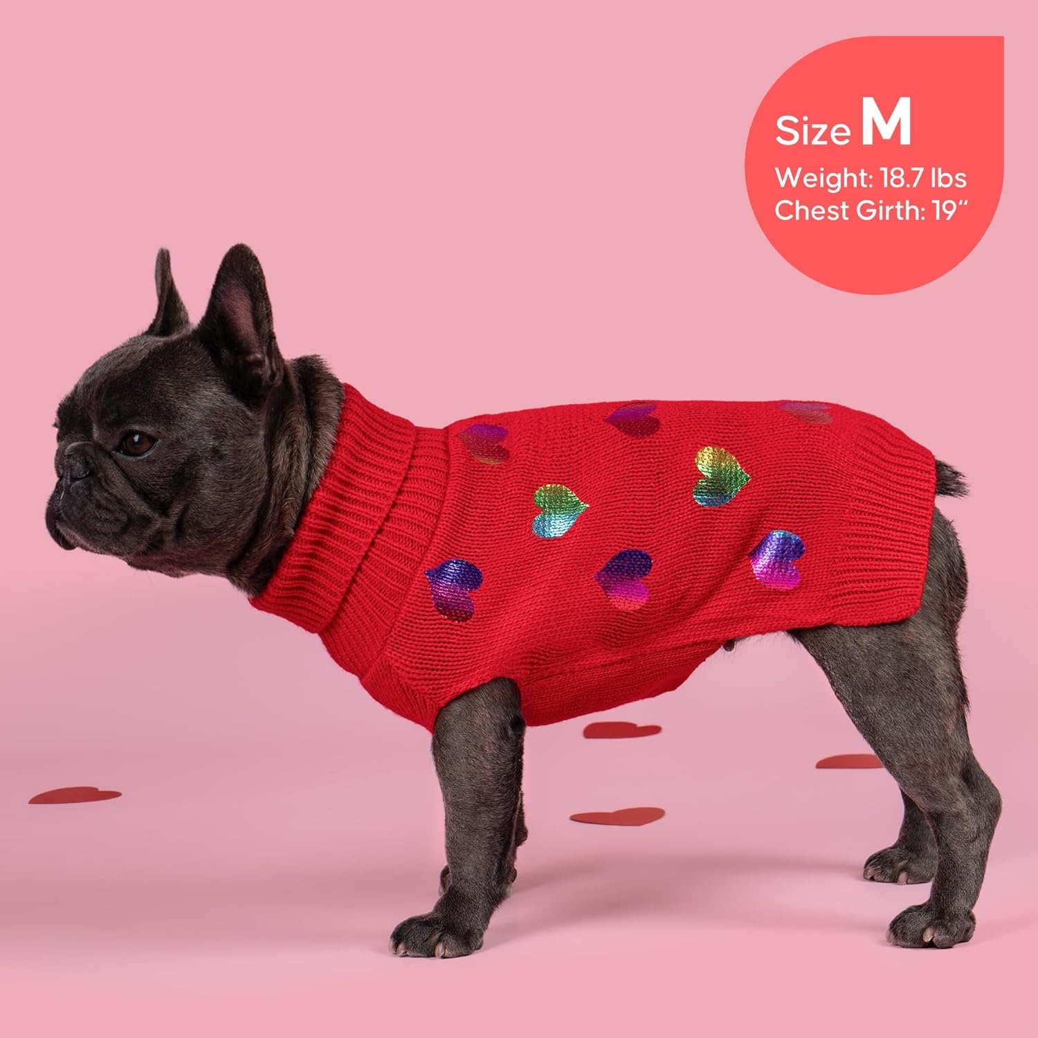 image:imageKYEESE Dog Christmas Sweater with Reindeer Pattern Cozy Holiday Outfit Turtleneck Dog Sweater for Small Dogs with Leash Hole Red Buffalo Plaid Knitwear Soft Warm Festival Dogs Clothes Large2 Heart Red