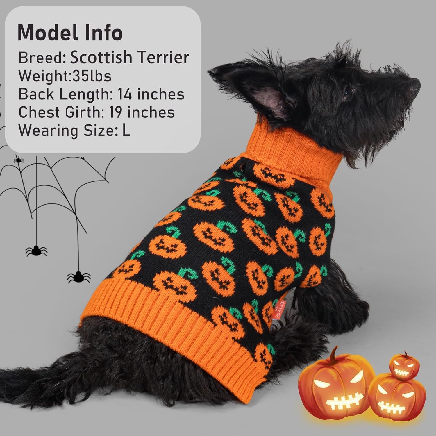 image:imageKYEESE Dog Christmas Sweater with Reindeer Pattern Cozy Holiday Outfit Turtleneck Dog Sweater for Small Dogs with Leash Hole Red Buffalo Plaid Knitwear Soft Warm Festival Dogs Clothes Large6Halloween