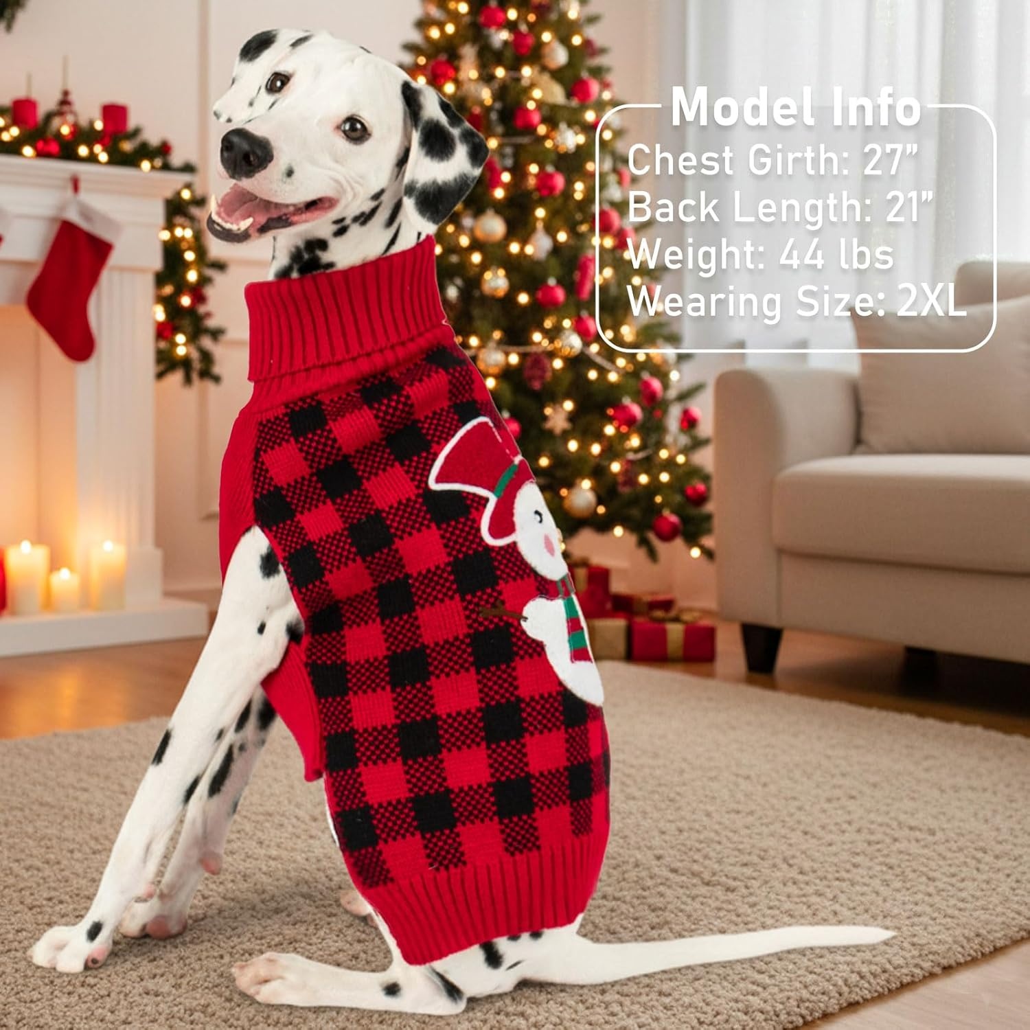 image:imageKYEESE Dog Christmas Sweater with Reindeer Pattern Cozy Holiday Outfit Turtleneck Dog Sweater for Small Dogs with Leash Hole Red Buffalo Plaid Knitwear Soft Warm Festival Dogs Clothes Large4 Snowman