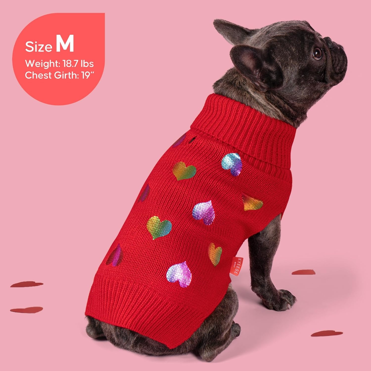 image:imageKYEESE Dog Christmas Sweater with Reindeer Pattern Cozy Holiday Outfit Turtleneck Dog Sweater for Small Dogs with Leash Hole Red Buffalo Plaid Knitwear Soft Warm Festival Dogs Clothes Large2 Heart Red
