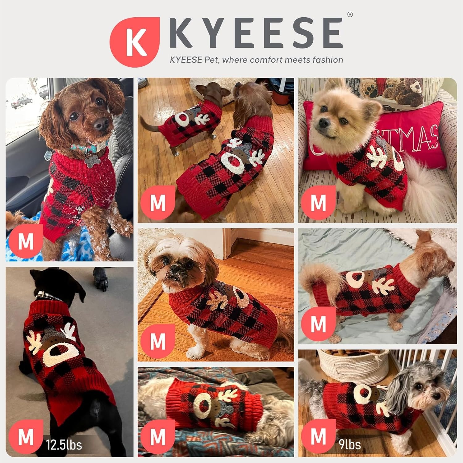 image:imageKYEESE Dog Christmas Sweater with Reindeer Pattern Cozy Holiday Outfit Turtleneck Dog Sweater for Small Dogs with Leash Hole Red Buffalo Plaid Knitwear Soft Warm Festival Dogs Clothes Large4 Snowman