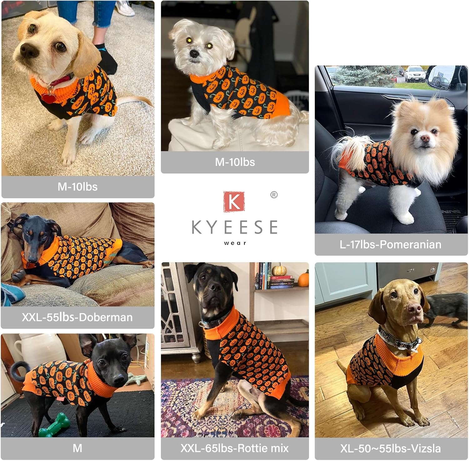image:imageKYEESE Dog Christmas Sweater with Reindeer Pattern Cozy Holiday Outfit Turtleneck Dog Sweater for Small Dogs with Leash Hole Red Buffalo Plaid Knitwear Soft Warm Festival Dogs Clothes Large6Halloween