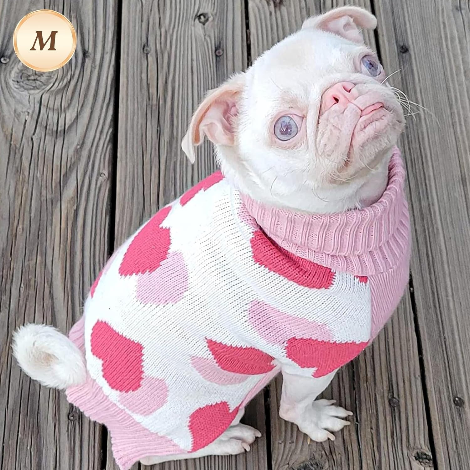 image:imageKYEESE Dog Christmas Sweater with Reindeer Pattern Cozy Holiday Outfit Turtleneck Dog Sweater for Small Dogs with Leash Hole Red Buffalo Plaid Knitwear Soft Warm Festival Dogs Clothes Large1Valentine