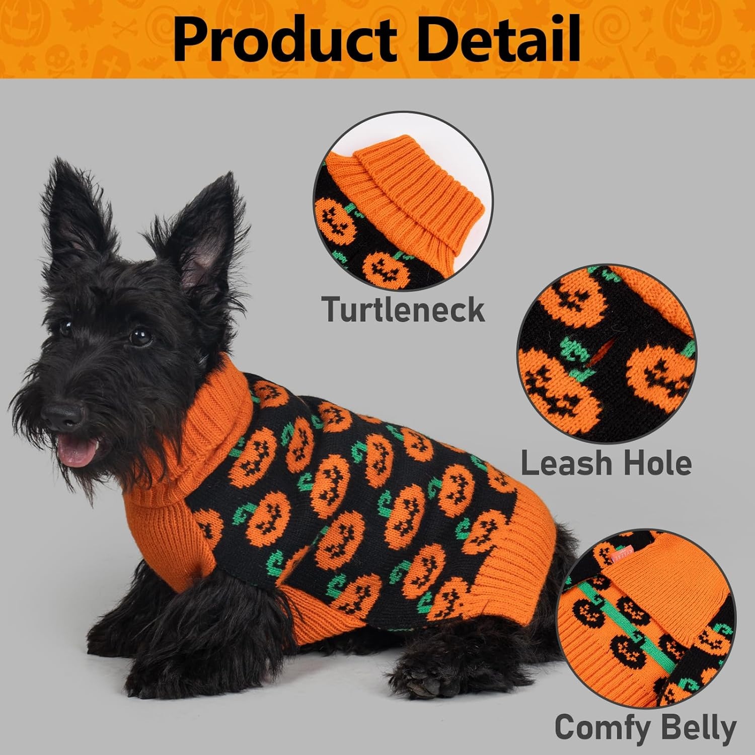 image:imageKYEESE Dog Christmas Sweater with Reindeer Pattern Cozy Holiday Outfit Turtleneck Dog Sweater for Small Dogs with Leash Hole Red Buffalo Plaid Knitwear Soft Warm Festival Dogs Clothes Large6Halloween