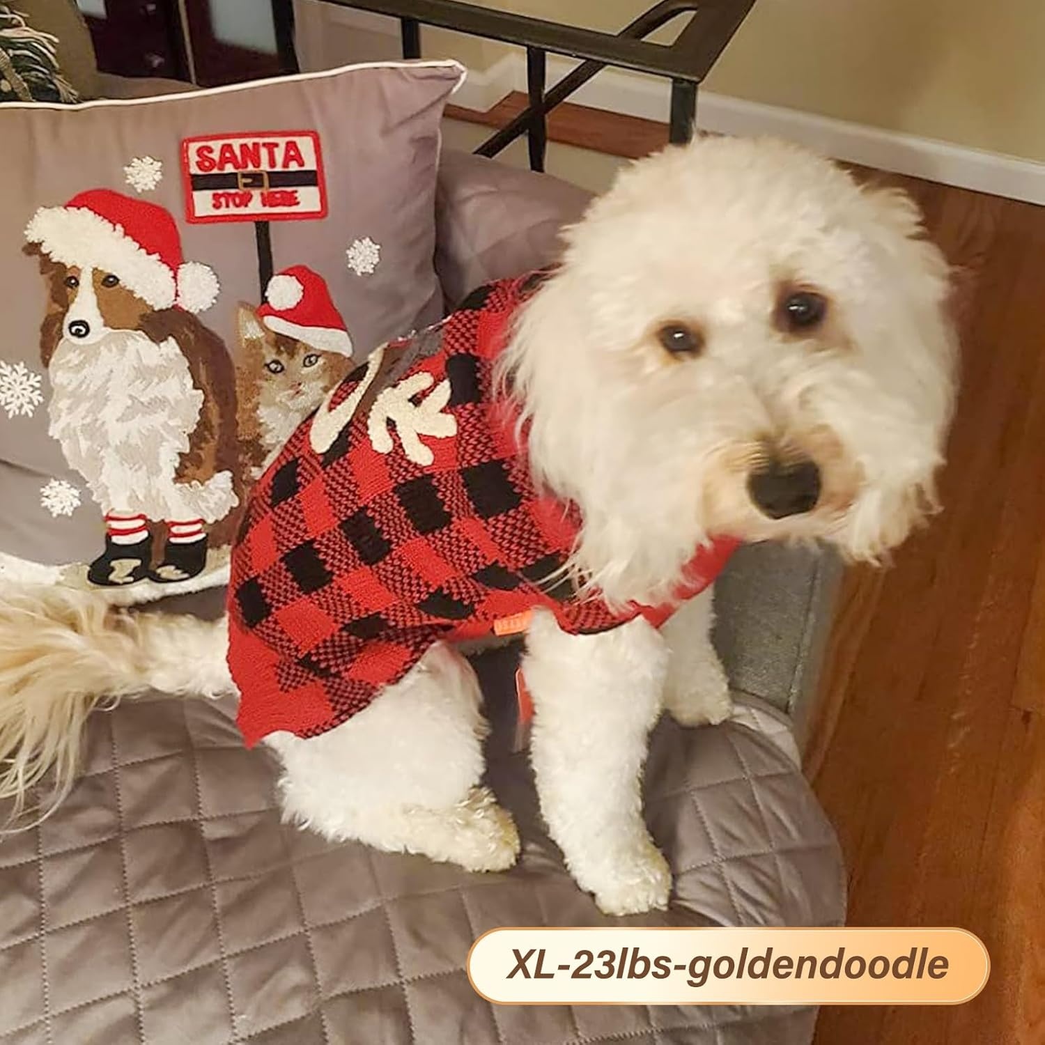 image:imageKYEESE Dog Christmas Sweater with Reindeer Pattern Cozy Holiday Outfit Turtleneck Dog Sweater for Small Dogs with Leash Hole Red Buffalo Plaid Knitwear Soft Warm Festival Dogs Clothes Large3Christmas