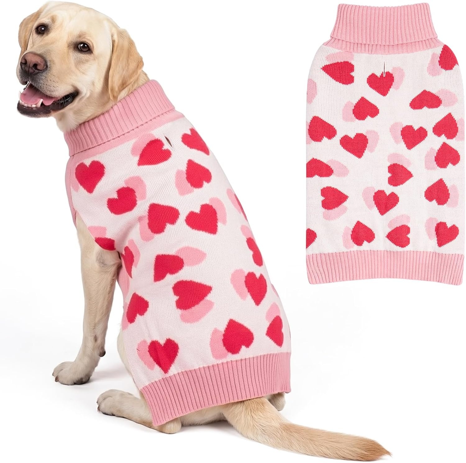 image:imageKYEESE Dog Christmas Sweater with Reindeer Pattern Cozy Holiday Outfit Turtleneck Dog Sweater for Small Dogs with Leash Hole Red Buffalo Plaid Knitwear Soft Warm Festival Dogs Clothes Large1Valentine