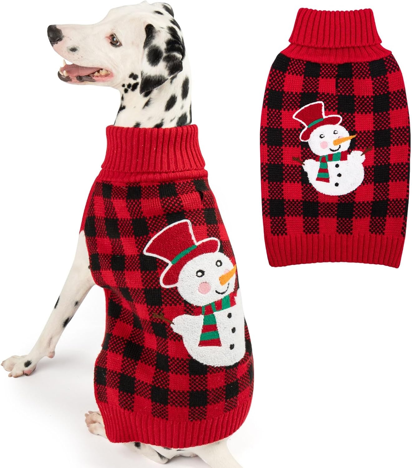 image:imageKYEESE Dog Christmas Sweater with Reindeer Pattern Cozy Holiday Outfit Turtleneck Dog Sweater for Small Dogs with Leash Hole Red Buffalo Plaid Knitwear Soft Warm Festival Dogs Clothes Large4 Snowman