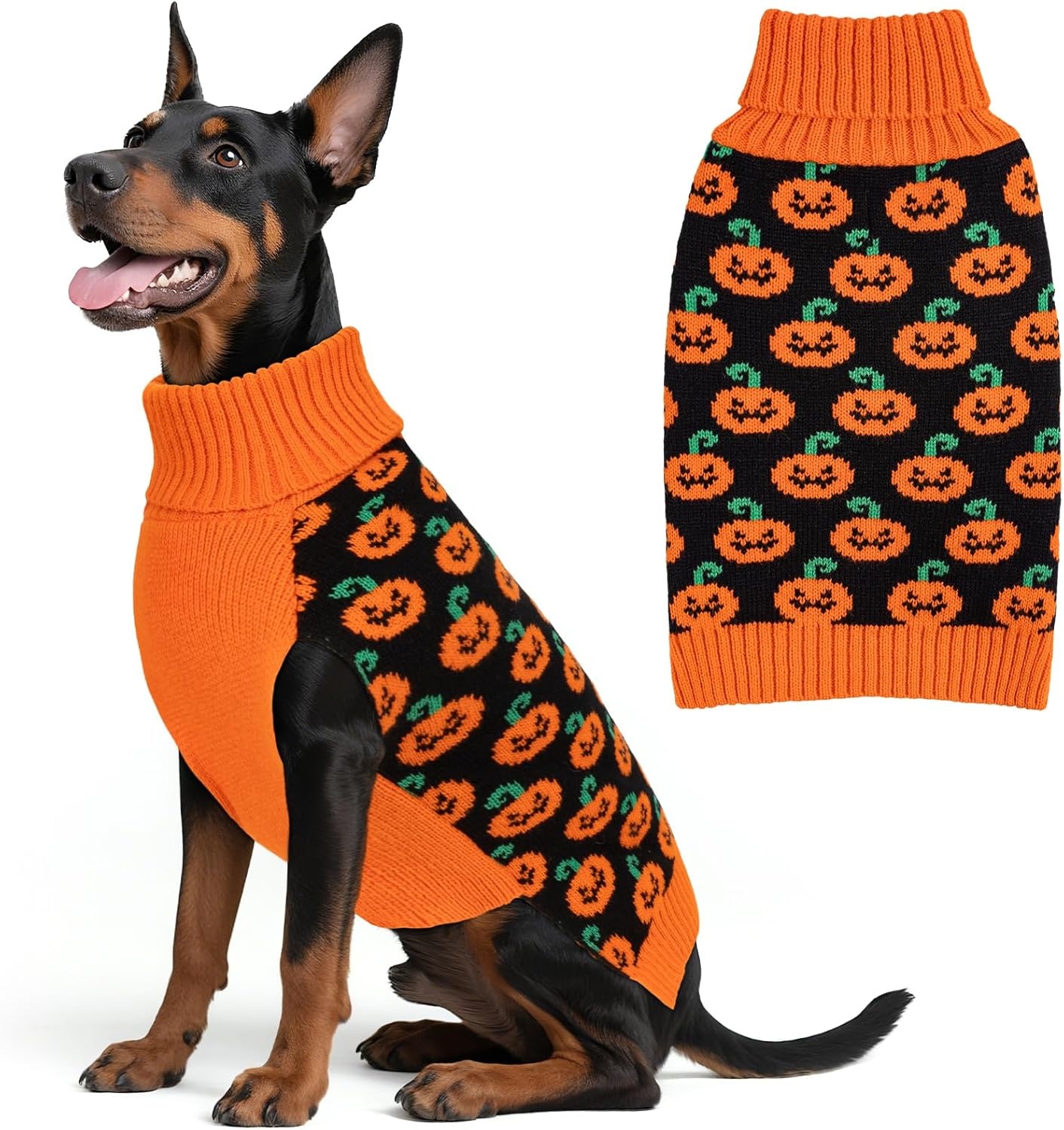 image:imageKYEESE Dog Christmas Sweater with Reindeer Pattern Cozy Holiday Outfit Turtleneck Dog Sweater for Small Dogs with Leash Hole Red Buffalo Plaid Knitwear Soft Warm Festival Dogs Clothes Large6Halloween