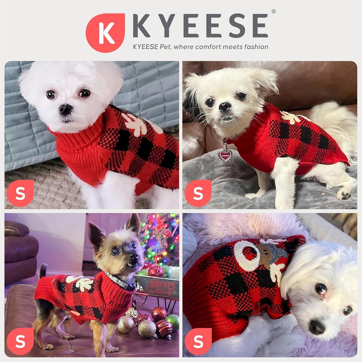 image:imageKYEESE Dog Christmas Sweater with Reindeer Pattern Cozy Holiday Outfit Turtleneck Dog Sweater for Small Dogs with Leash Hole Red Buffalo Plaid Knitwear Soft Warm Festival Dogs Clothes Large4 Snowman