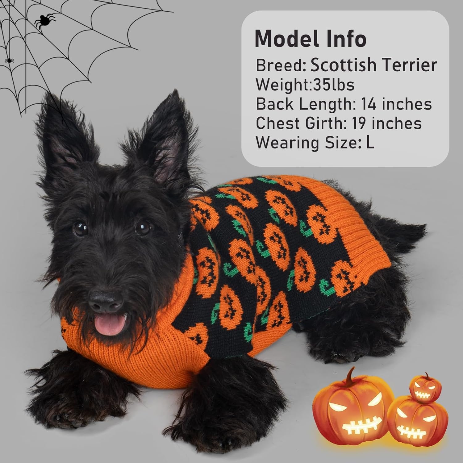 image:imageKYEESE Dog Christmas Sweater with Reindeer Pattern Cozy Holiday Outfit Turtleneck Dog Sweater for Small Dogs with Leash Hole Red Buffalo Plaid Knitwear Soft Warm Festival Dogs Clothes Large6Halloween