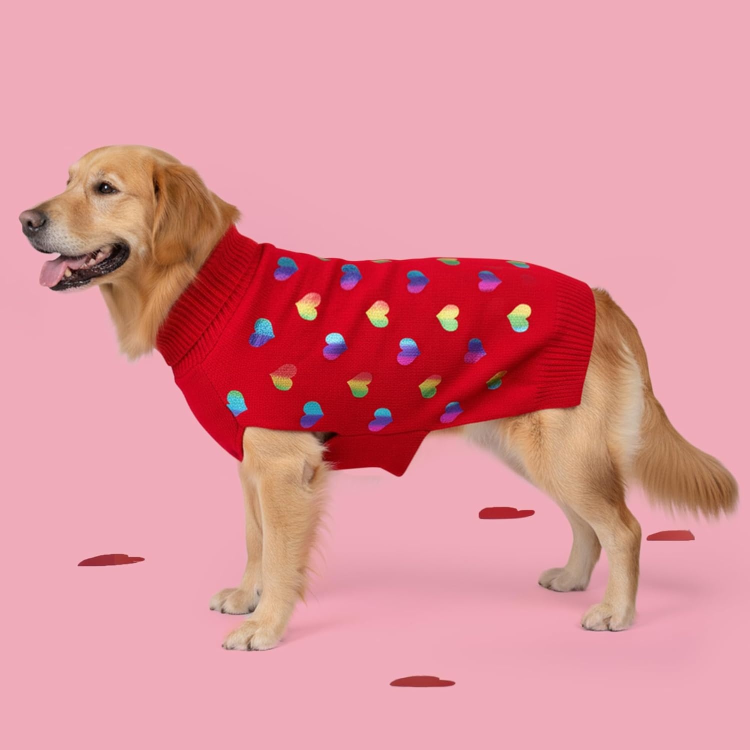 image:imageKYEESE Dog Christmas Sweater with Reindeer Pattern Cozy Holiday Outfit Turtleneck Dog Sweater for Small Dogs with Leash Hole Red Buffalo Plaid Knitwear Soft Warm Festival Dogs Clothes Large2 Heart Red