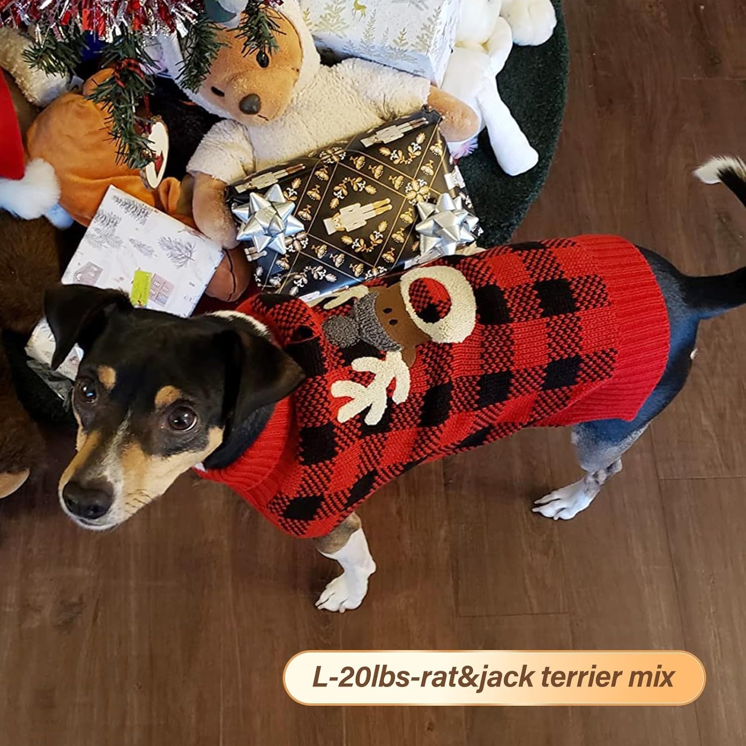 image:imageKYEESE Dog Christmas Sweater with Reindeer Pattern Cozy Holiday Outfit Turtleneck Dog Sweater for Small Dogs with Leash Hole Red Buffalo Plaid Knitwear Soft Warm Festival Dogs Clothes Large3Christmas
