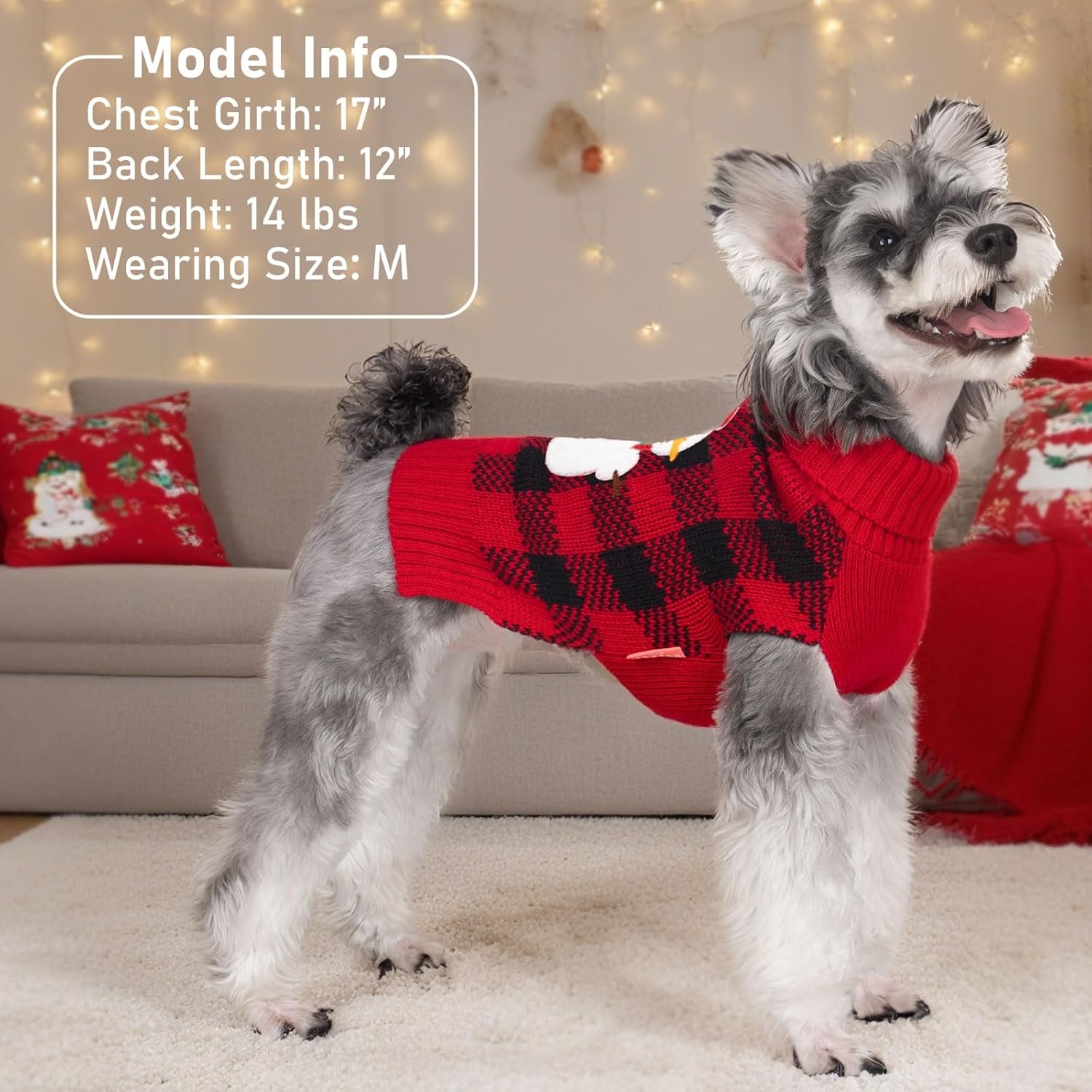 image:imageKYEESE Dog Christmas Sweater with Reindeer Pattern Cozy Holiday Outfit Turtleneck Dog Sweater for Small Dogs with Leash Hole Red Buffalo Plaid Knitwear Soft Warm Festival Dogs Clothes Large4 Snowman
