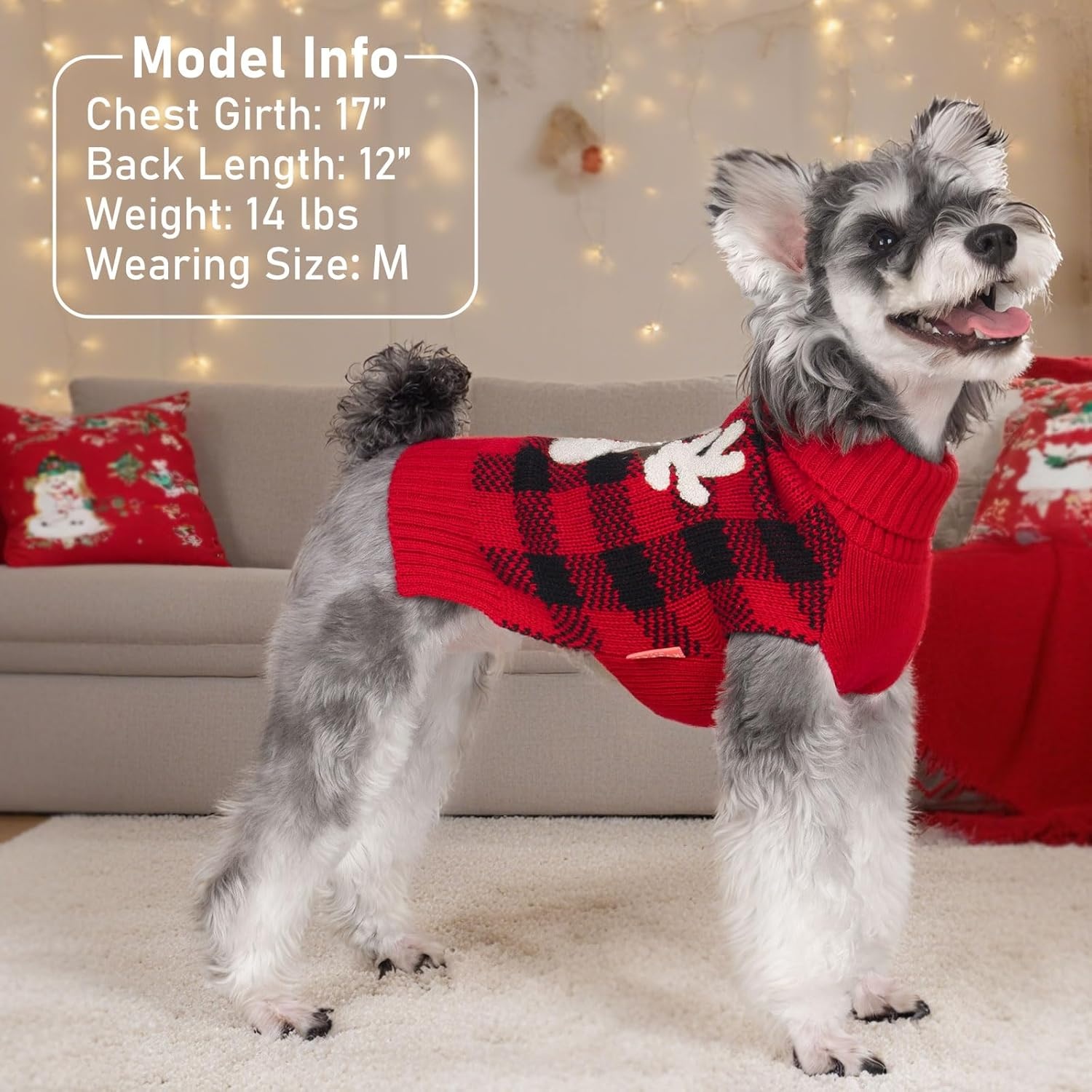 image:imageKYEESE Dog Christmas Sweater with Reindeer Pattern Cozy Holiday Outfit Turtleneck Dog Sweater for Small Dogs with Leash Hole Red Buffalo Plaid Knitwear Soft Warm Festival Dogs Clothes Large3Christmas