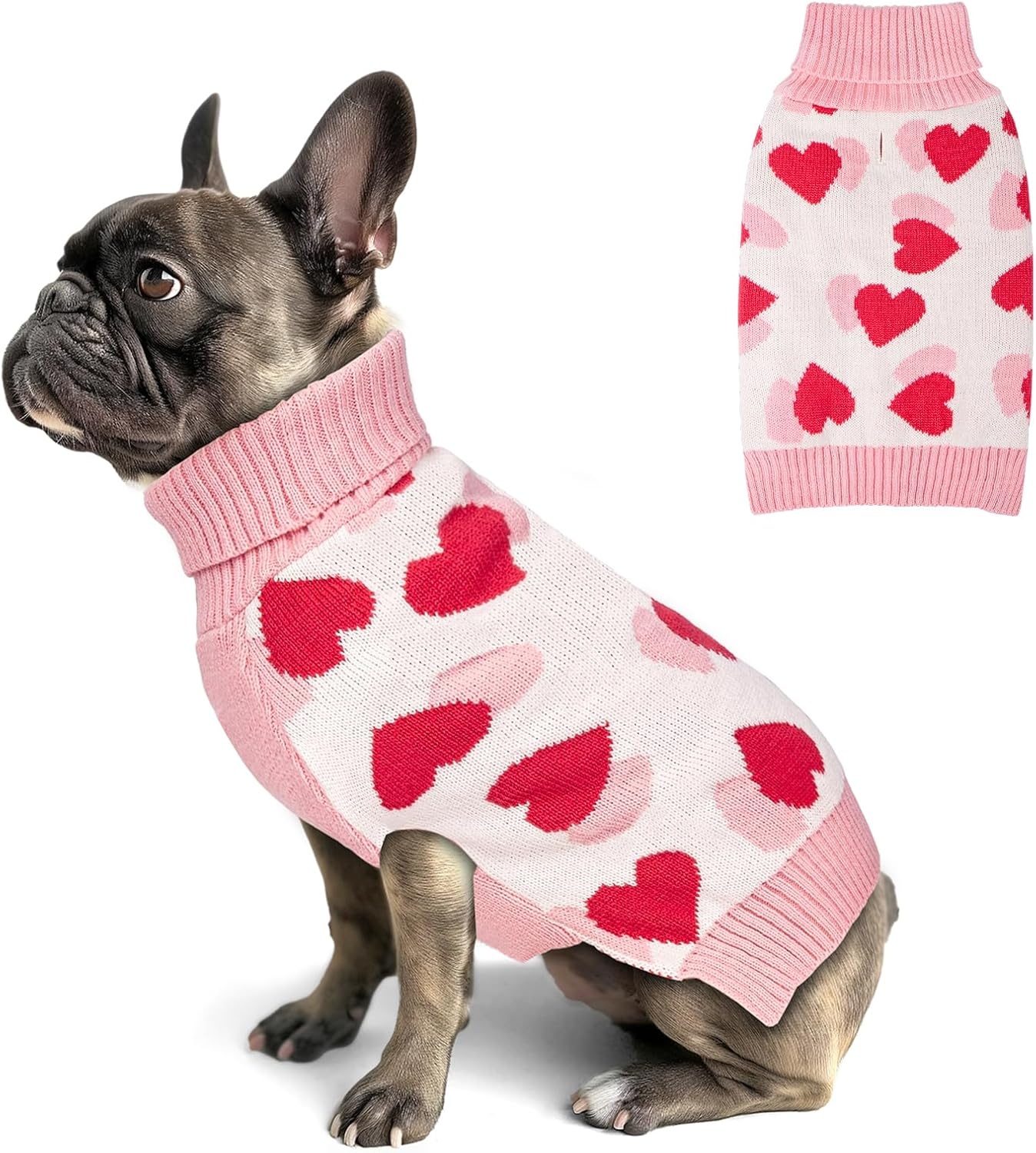 image:imageKYEESE Dog Christmas Sweater with Reindeer Pattern Cozy Holiday Outfit Turtleneck Dog Sweater for Small Dogs with Leash Hole Red Buffalo Plaid Knitwear Soft Warm Festival Dogs Clothes Large1Valentine