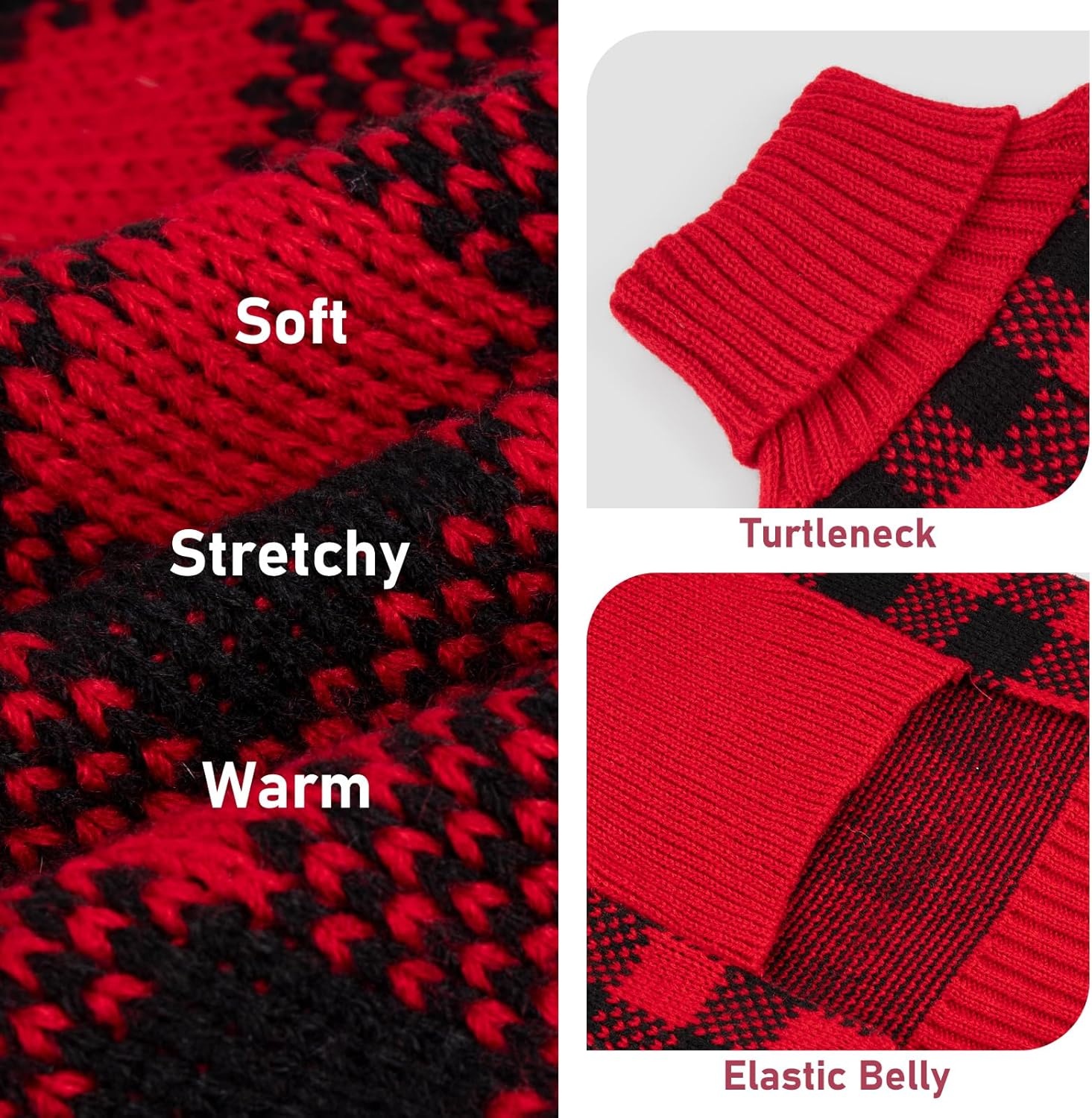 image:imageKYEESE Dog Christmas Sweater with Reindeer Pattern Cozy Holiday Outfit Turtleneck Dog Sweater for Small Dogs with Leash Hole Red Buffalo Plaid Knitwear Soft Warm Festival Dogs Clothes Large4 Snowman