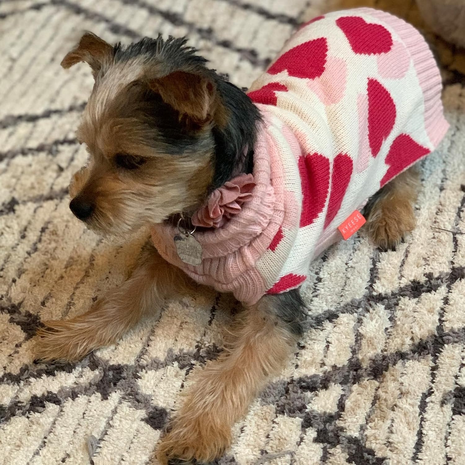 image:imageKYEESE Dog Christmas Sweater with Reindeer Pattern Cozy Holiday Outfit Turtleneck Dog Sweater for Small Dogs with Leash Hole Red Buffalo Plaid Knitwear Soft Warm Festival Dogs Clothes Large1Valentine