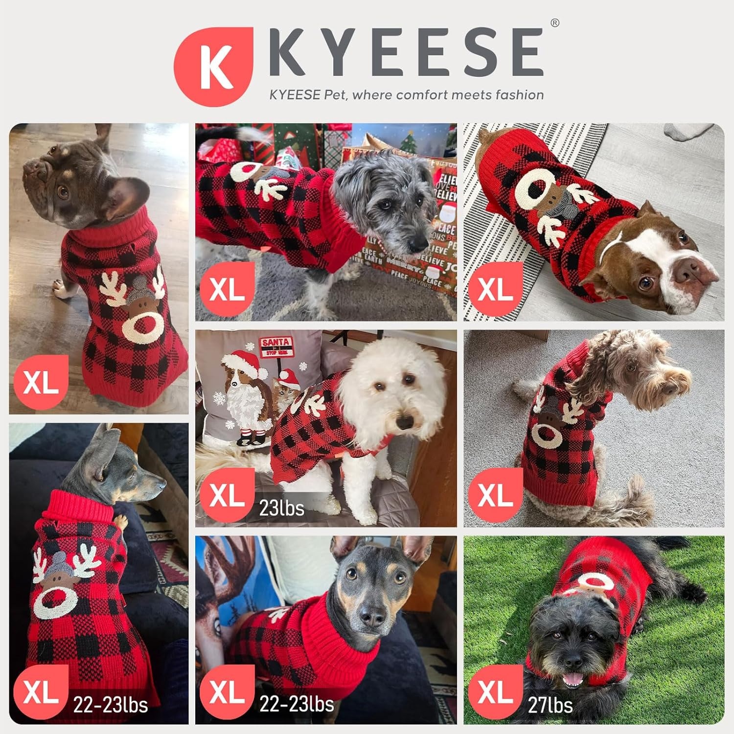 image:imageKYEESE Dog Christmas Sweater with Reindeer Pattern Cozy Holiday Outfit Turtleneck Dog Sweater for Small Dogs with Leash Hole Red Buffalo Plaid Knitwear Soft Warm Festival Dogs Clothes Large4 Snowman