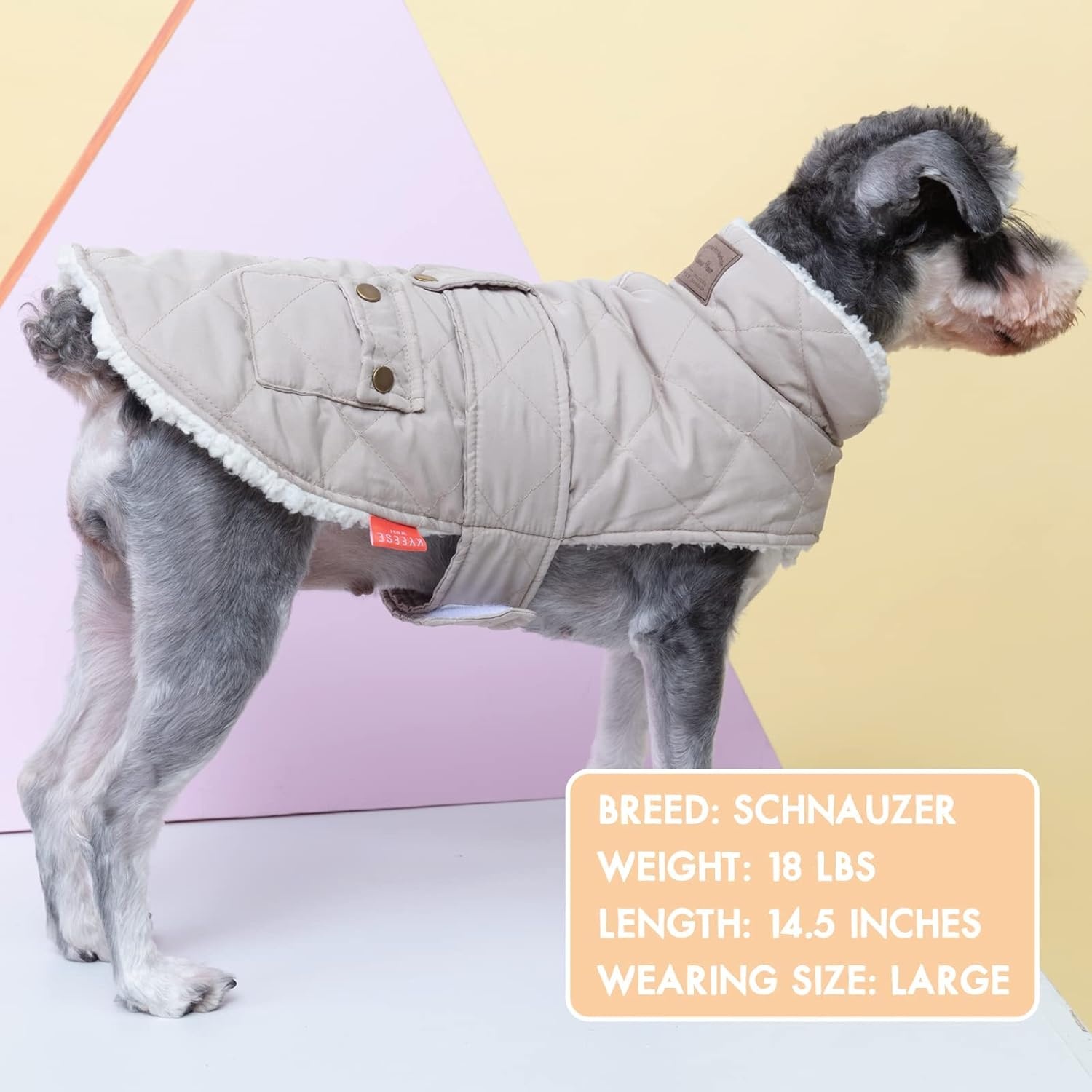 image:imageKYEESE Dog Coat Thick Pets Clothes with Pocket Windproof Dog Coats for Small Dogs Waterproof Dogs Jacket with Fleece Lined Warm Pet Winter Puffer Coat with Leash Hole Soft Pet Sweater for Cold Weather07 Beige