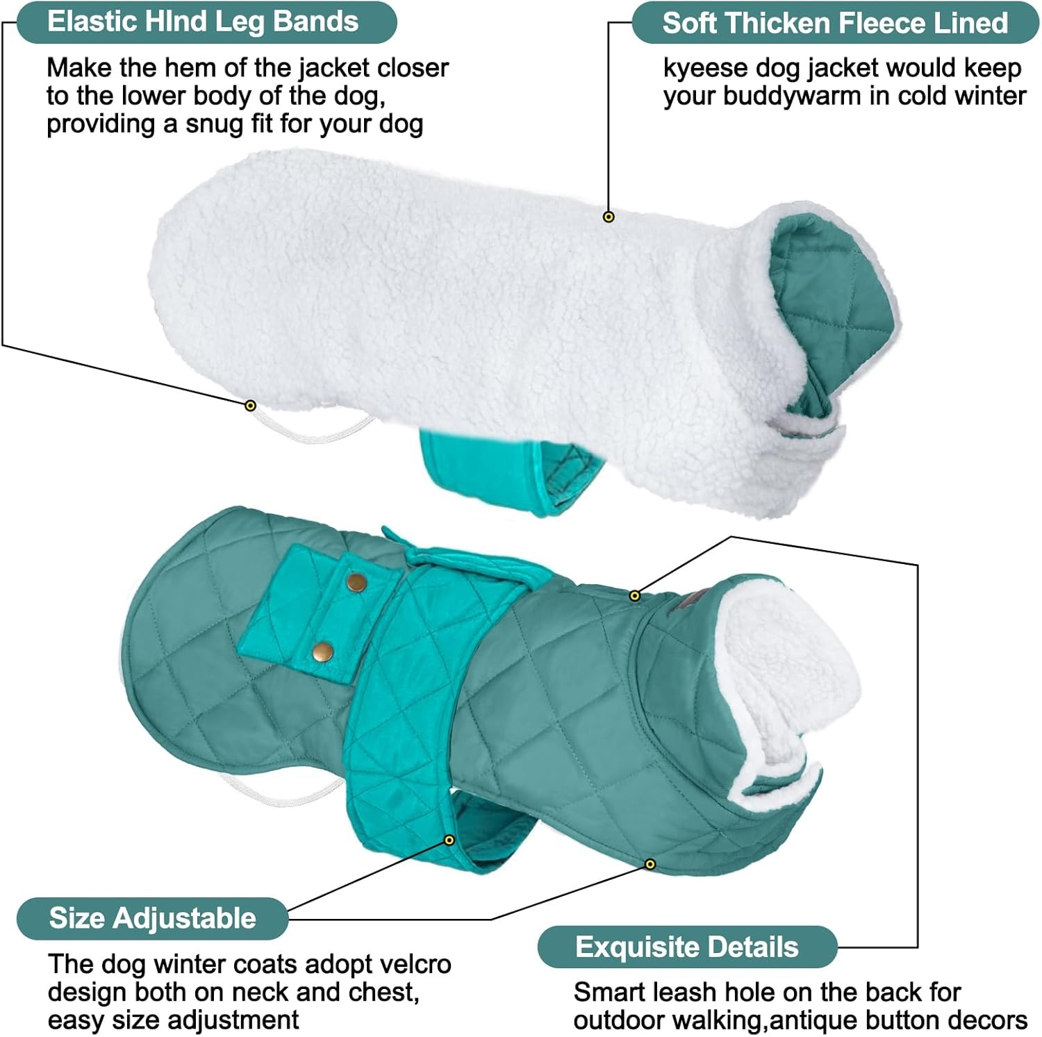 image:imageKYEESE Dog Coat Thick Pets Clothes with Pocket Windproof Dog Coats for Small Dogs Waterproof Dogs Jacket with Fleece Lined Warm Pet Winter Puffer Coat with Leash Hole Soft Pet Sweater for Cold Weather10 Mist Blue