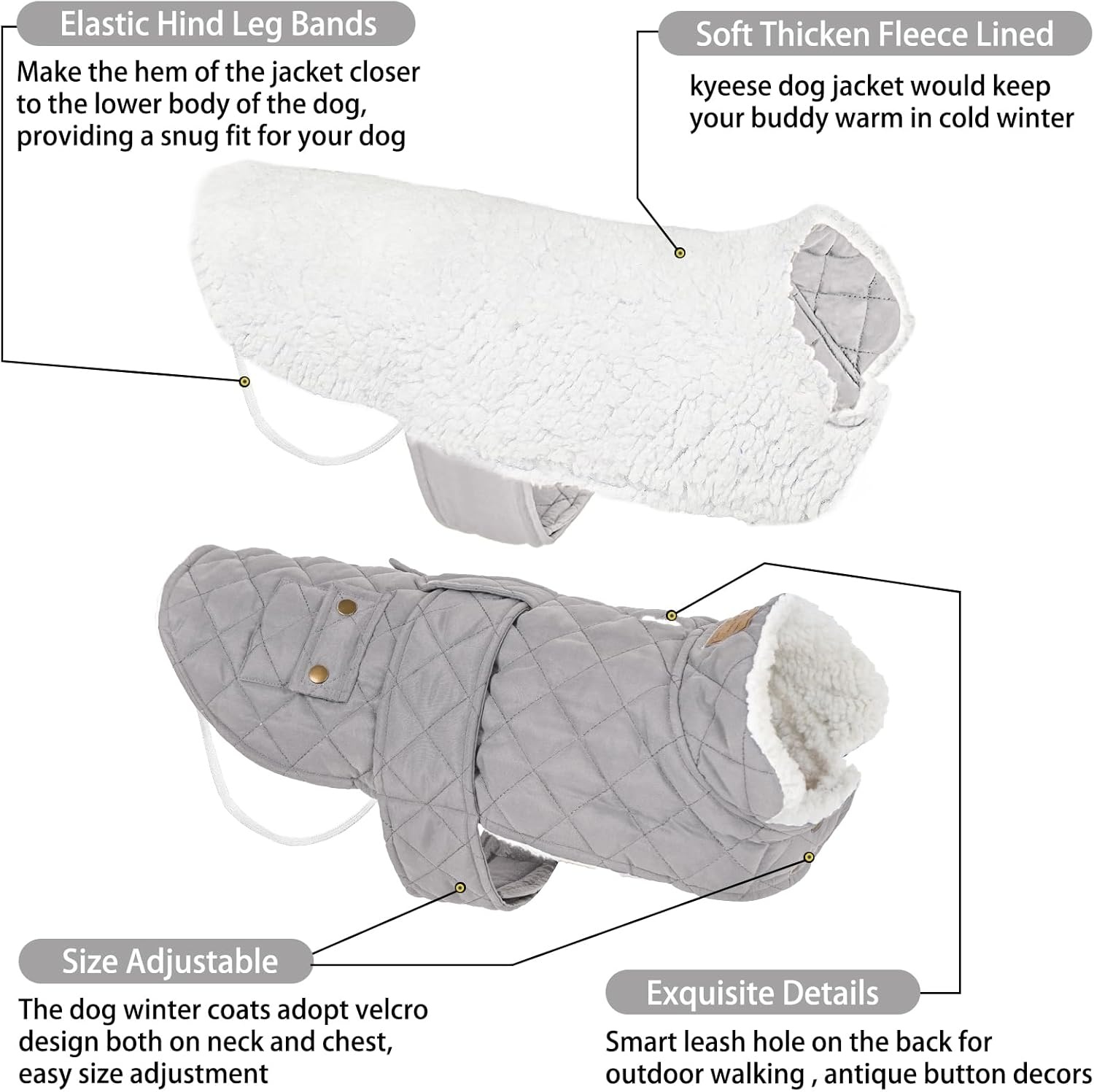 image:imageKYEESE Dog Coat Thick Pets Clothes with Pocket Windproof Dog Coats for Small Dogs Waterproof Dogs Jacket with Fleece Lined Warm Pet Winter Puffer Coat with Leash Hole Soft Pet Sweater for Cold Weather07 Beige
