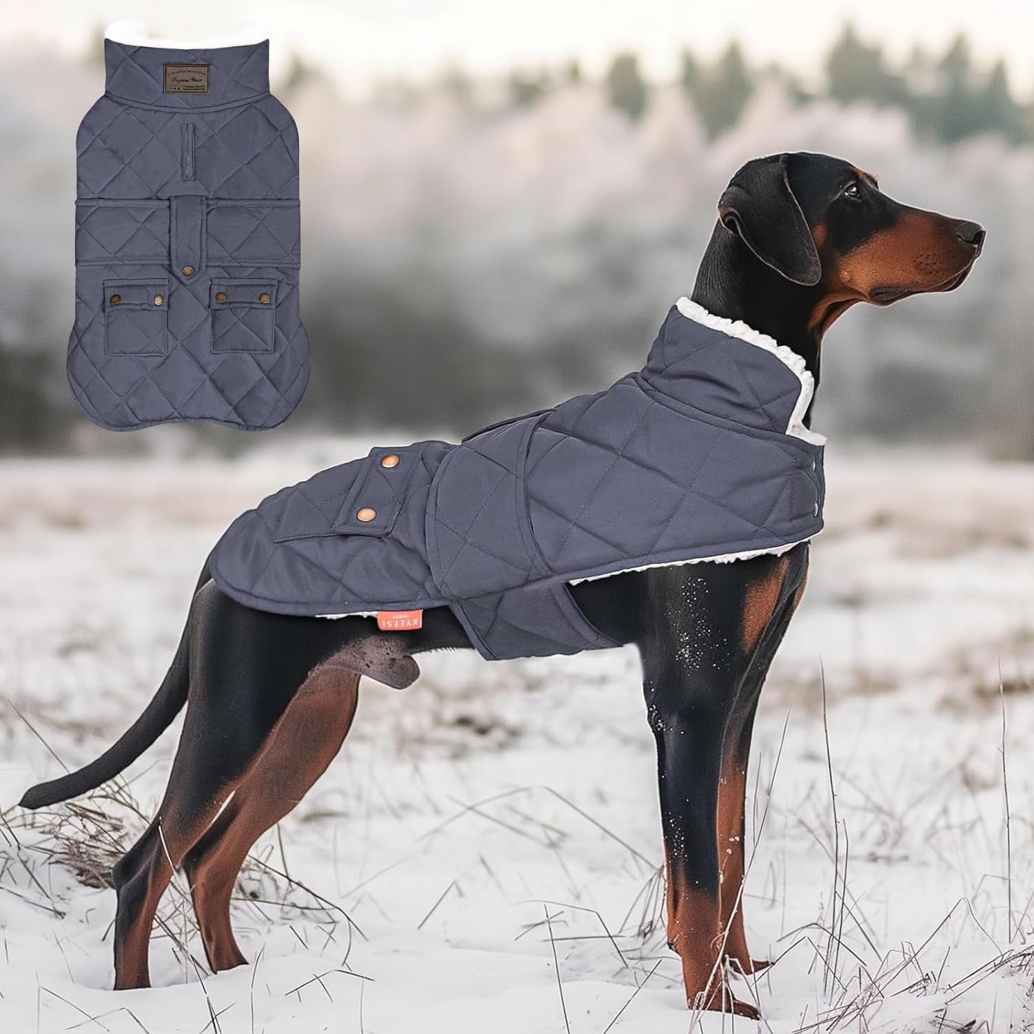 image:imageKYEESE Dog Coat Thick Pets Clothes with Pocket Windproof Dog Coats for Small Dogs Waterproof Dogs Jacket with Fleece Lined Warm Pet Winter Puffer Coat with Leash Hole Soft Pet Sweater for Cold Weather03 Gray