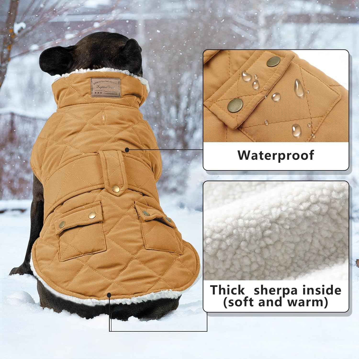 image:imageKYEESE Dog Coat Thick Pets Clothes with Pocket Windproof Dog Coats for Small Dogs Waterproof Dogs Jacket with Fleece Lined Warm Pet Winter Puffer Coat with Leash Hole Soft Pet Sweater for Cold Weather08 Yellow