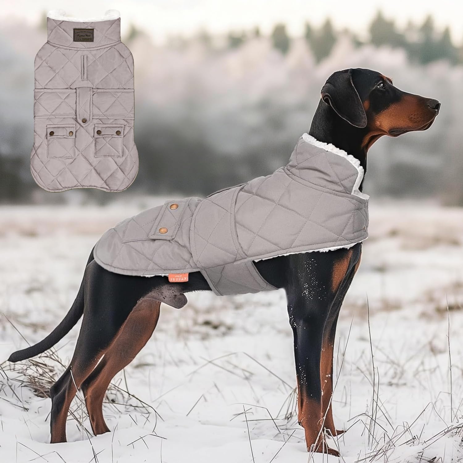 image:imageKYEESE Dog Coat Thick Pets Clothes with Pocket Windproof Dog Coats for Small Dogs Waterproof Dogs Jacket with Fleece Lined Warm Pet Winter Puffer Coat with Leash Hole Soft Pet Sweater for Cold Weather07 Beige