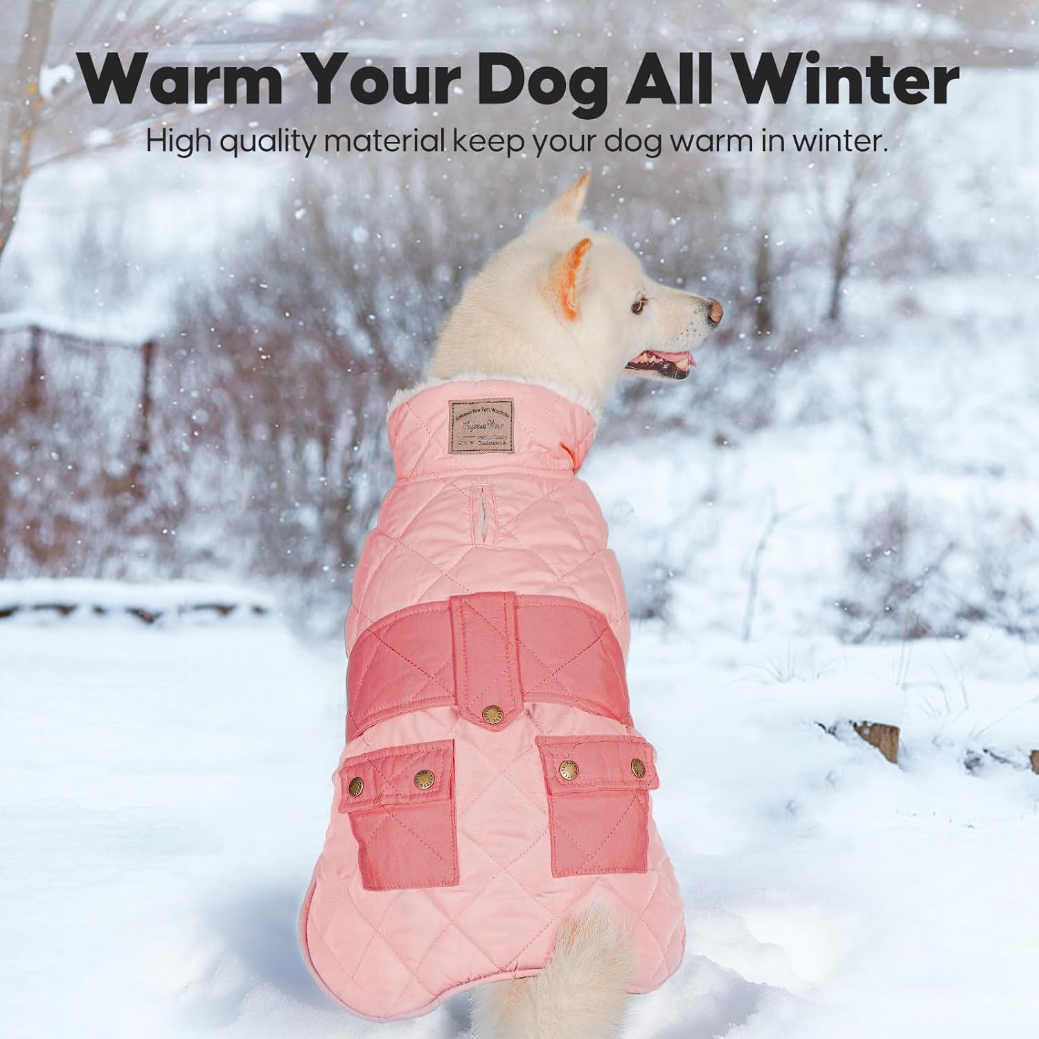 image:imageKYEESE Dog Coat Thick Pets Clothes with Pocket Windproof Dog Coats for Small Dogs Waterproof Dogs Jacket with Fleece Lined Warm Pet Winter Puffer Coat with Leash Hole Soft Pet Sweater for Cold Weather04 Pink