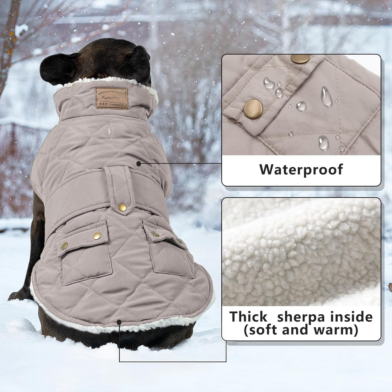 image:imageKYEESE Dog Coat Thick Pets Clothes with Pocket Windproof Dog Coats for Small Dogs Waterproof Dogs Jacket with Fleece Lined Warm Pet Winter Puffer Coat with Leash Hole Soft Pet Sweater for Cold Weather07 Beige