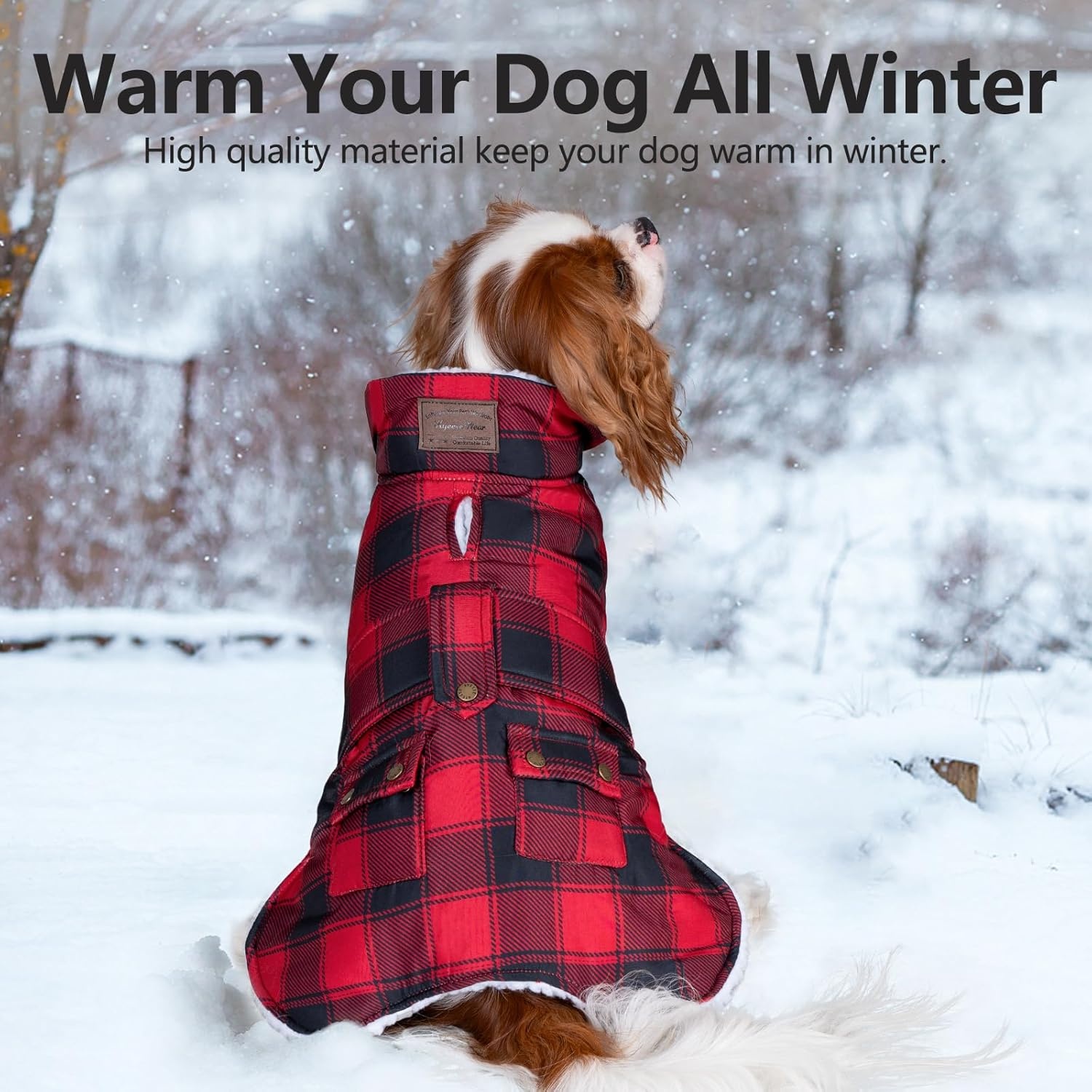 image:imageKYEESE Dog Coat Thick Pets Clothes with Pocket Windproof Dog Coats for Small Dogs Waterproof Dogs Jacket with Fleece Lined Warm Pet Winter Puffer Coat with Leash Hole Soft Pet Sweater for Cold Weather12Red Plaid