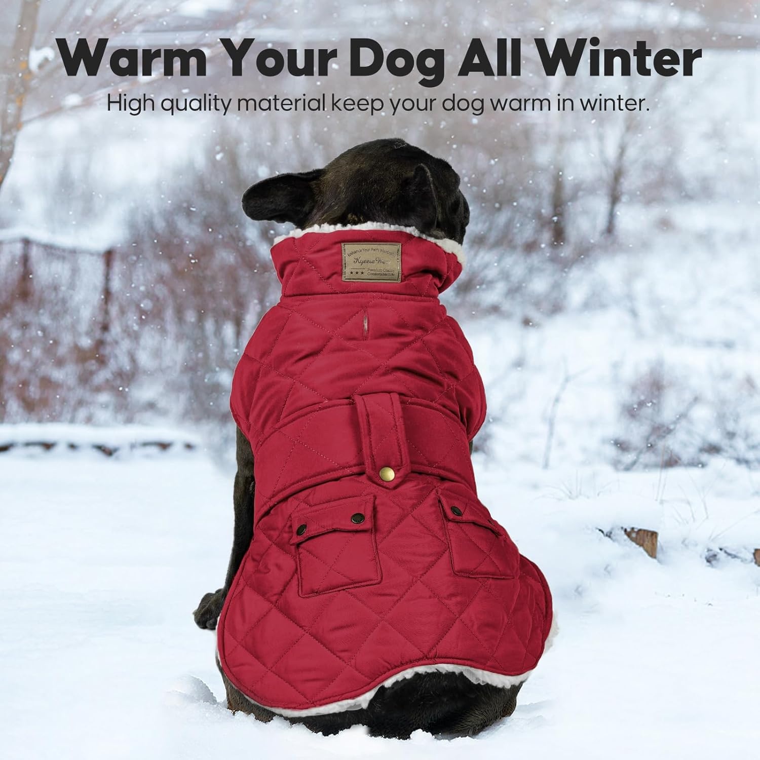 image:imageKYEESE Dog Coat Thick Pets Clothes with Pocket Windproof Dog Coats for Small Dogs Waterproof Dogs Jacket with Fleece Lined Warm Pet Winter Puffer Coat with Leash Hole Soft Pet Sweater for Cold Weather02 Red
