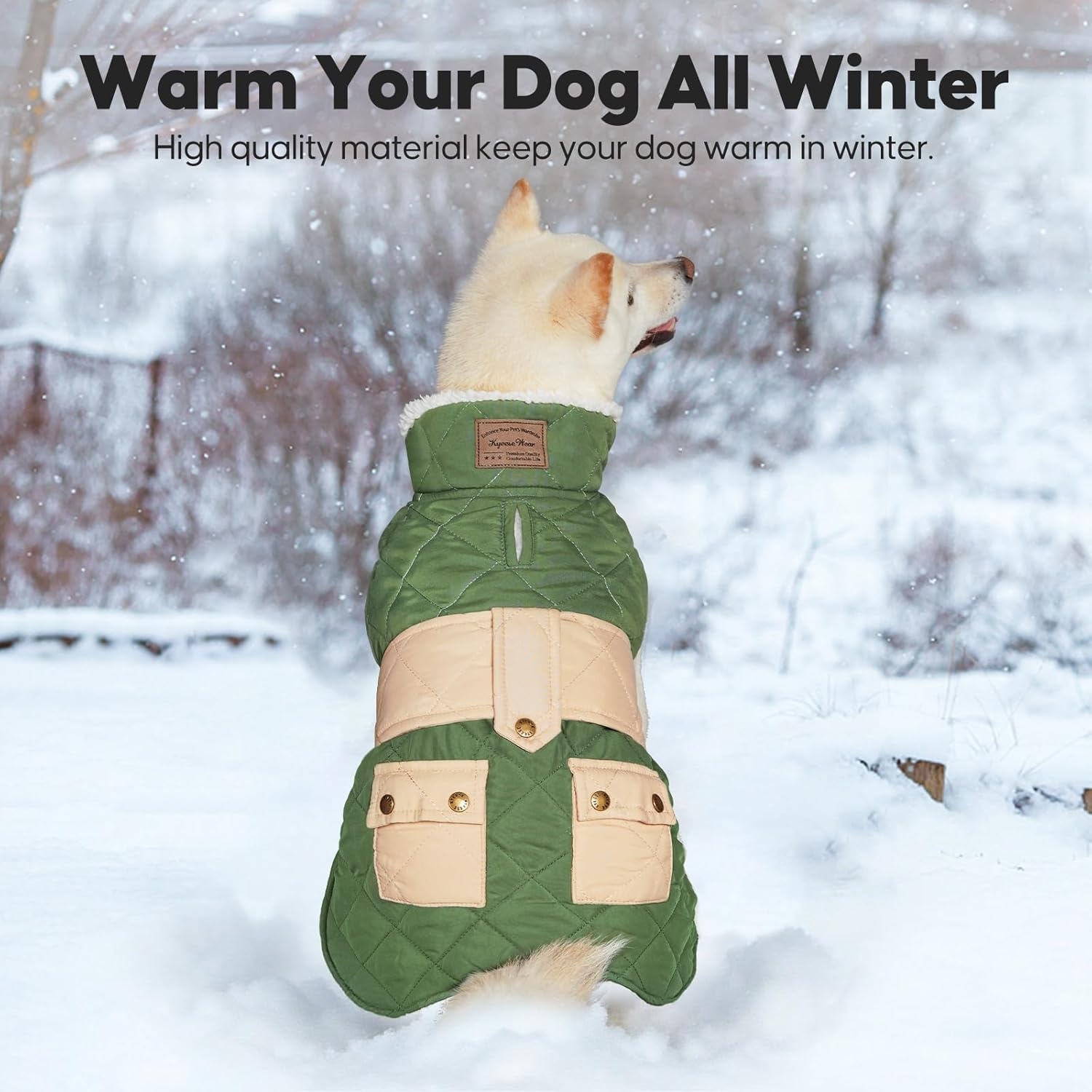 image:imageKYEESE Dog Coat Thick Pets Clothes with Pocket Windproof Dog Coats for Small Dogs Waterproof Dogs Jacket with Fleece Lined Warm Pet Winter Puffer Coat with Leash Hole Soft Pet Sweater for Cold Weather11 Green