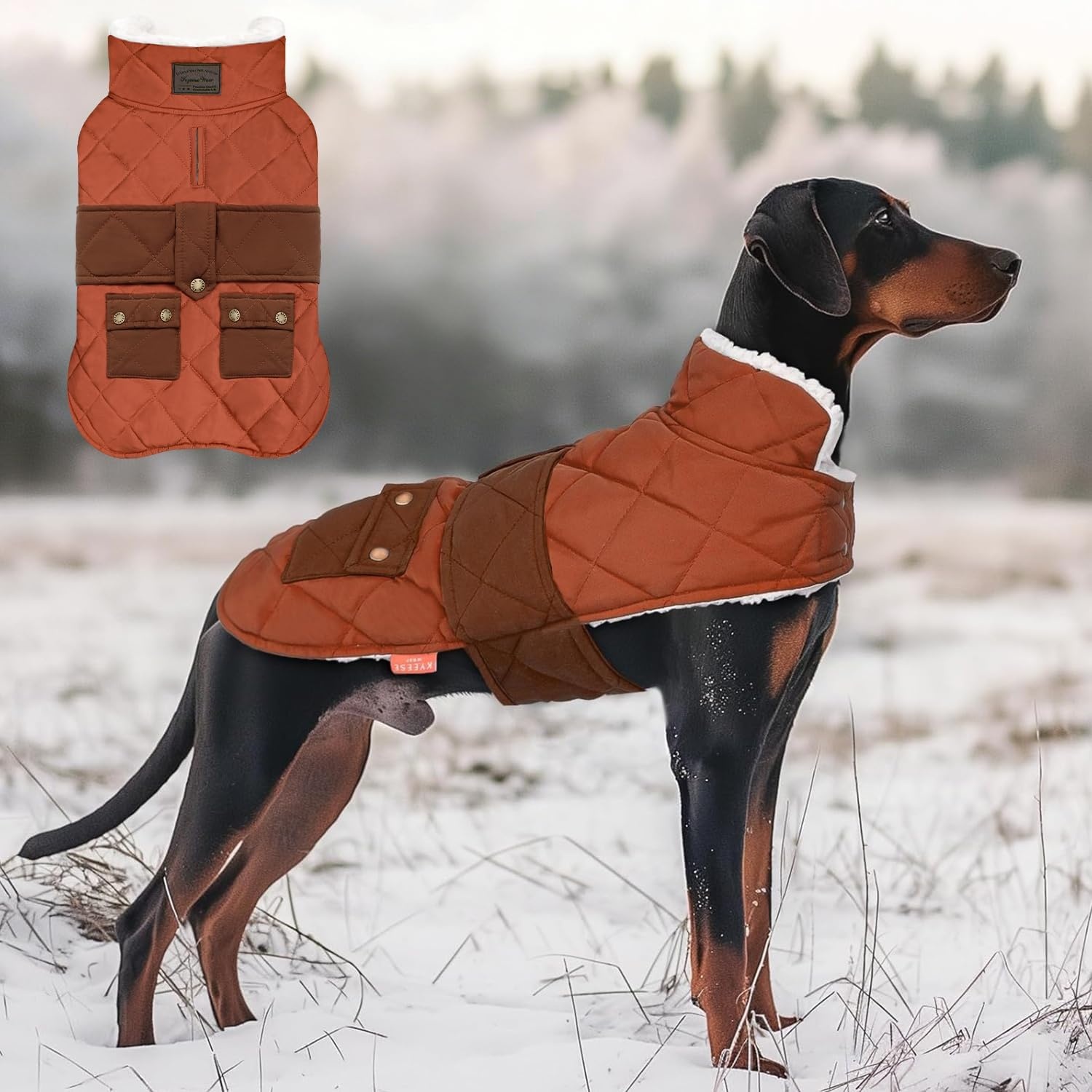image:imageKYEESE Dog Coat Thick Pets Clothes with Pocket Windproof Dog Coats for Small Dogs Waterproof Dogs Jacket with Fleece Lined Warm Pet Winter Puffer Coat with Leash Hole Soft Pet Sweater for Cold Weather09 Brown