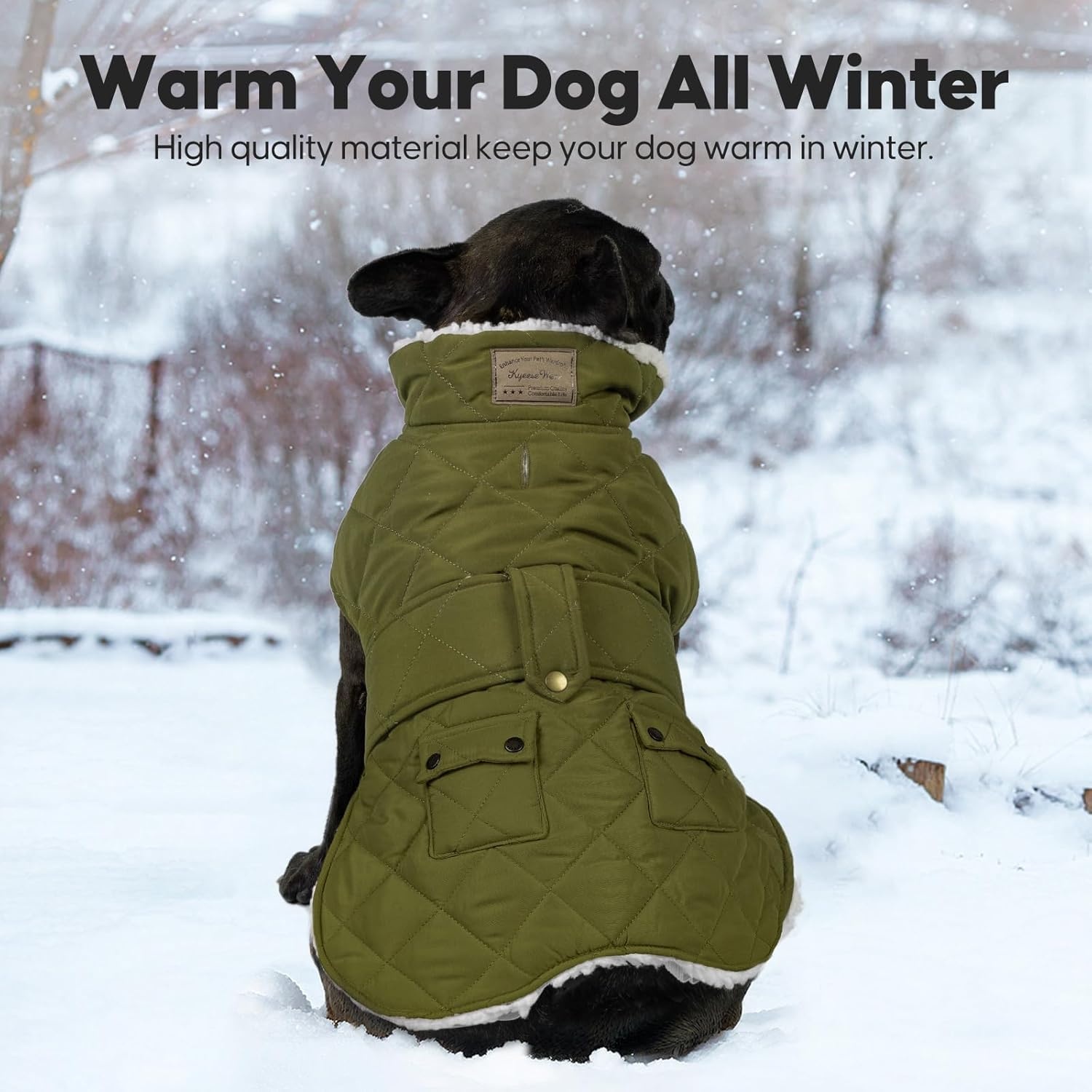 image:imageKYEESE Dog Coat Thick Pets Clothes with Pocket Windproof Dog Coats for Small Dogs Waterproof Dogs Jacket with Fleece Lined Warm Pet Winter Puffer Coat with Leash Hole Soft Pet Sweater for Cold Weather06 Army Green