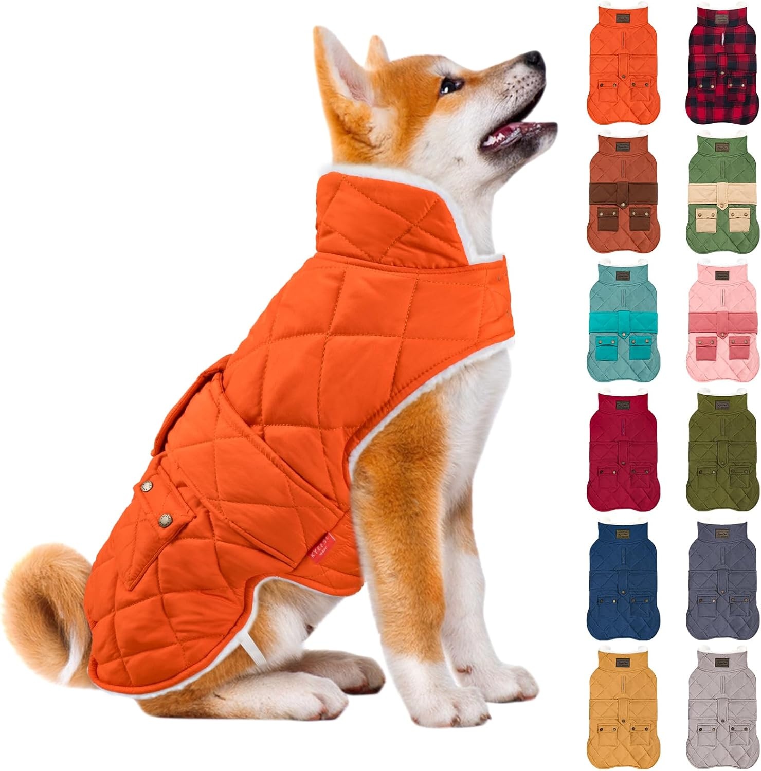 image:imageKYEESE Dog Coat Thick Pets Clothes with Pocket Windproof Dog Coats for Small Dogs Waterproof Dogs Jacket with Fleece Lined Warm Pet Winter Puffer Coat with Leash Hole Soft Pet Sweater for Cold Weather05Orange