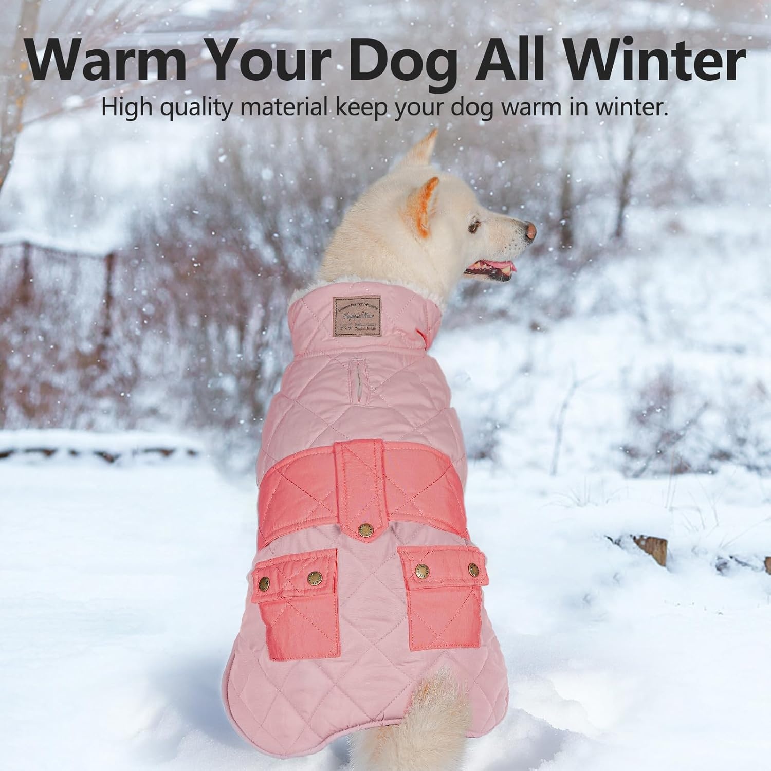 image:imageKYEESE Dog Coat Thick Pets Clothes with Pocket Windproof Dog Coats for Small Dogs Waterproof Dogs Jacket with Fleece Lined Warm Pet Winter Puffer Coat with Leash Hole Soft Pet Sweater for Cold Weather04 Pink
