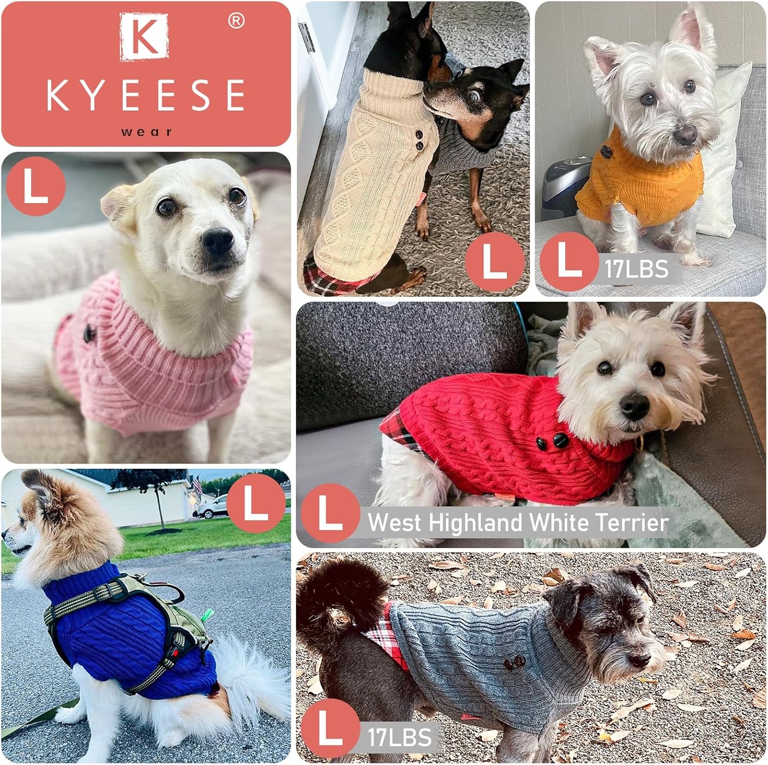 image:imageKYEESE Dog Sweater Stretchy Comfy Pet Coat for Fall Winter Cold Weather Soft Pullover Dog Sweaters for Small Dogs Girl Warm Turtleneck Small Dogs Sweater3 Beige